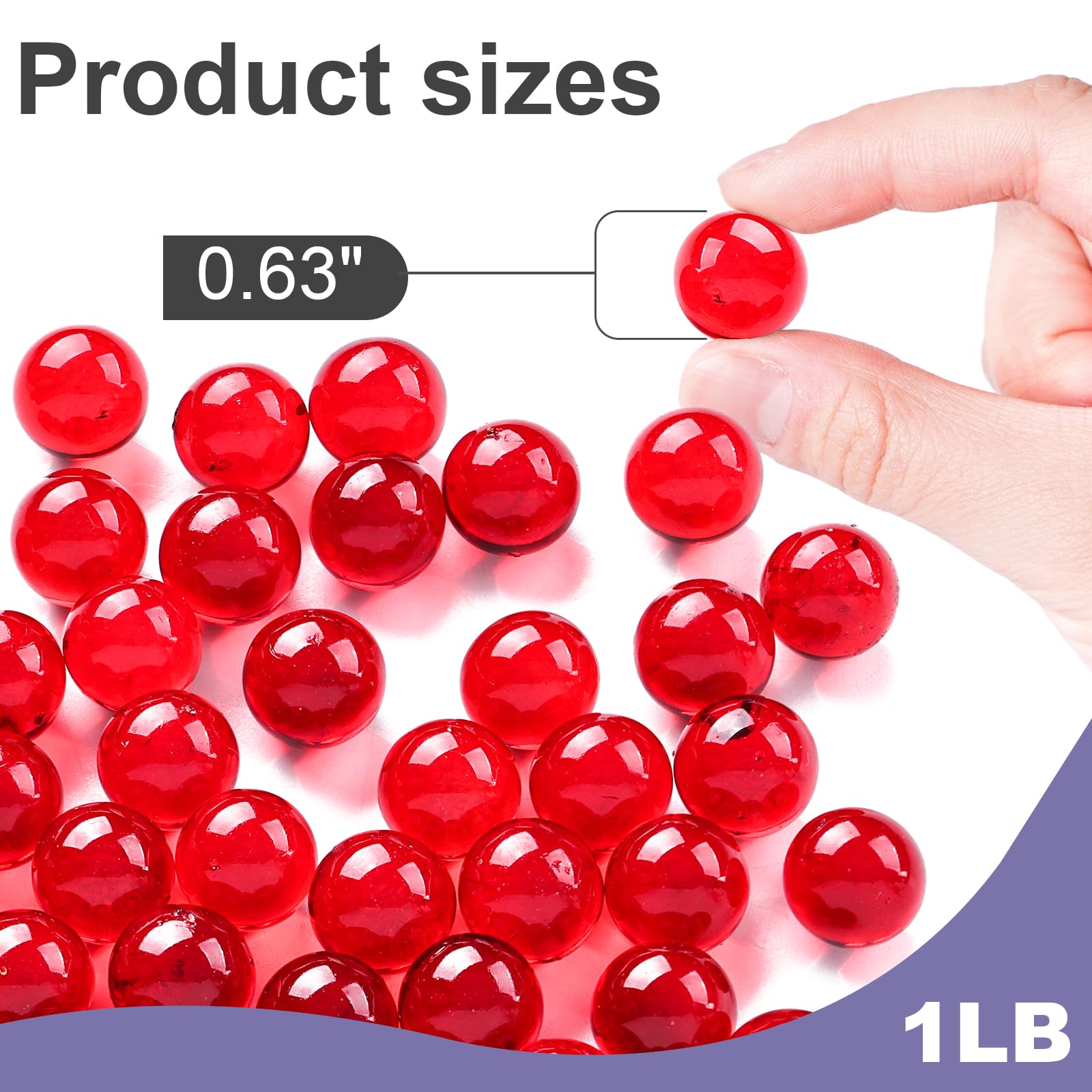 DomeStar 1LB Bulk Glass Marbles - 0.63 Inch Vase Fillers, Decorative Red Glass Beads for Home Decor, Centerpieces, Floral Arrangements & DIY Crafts