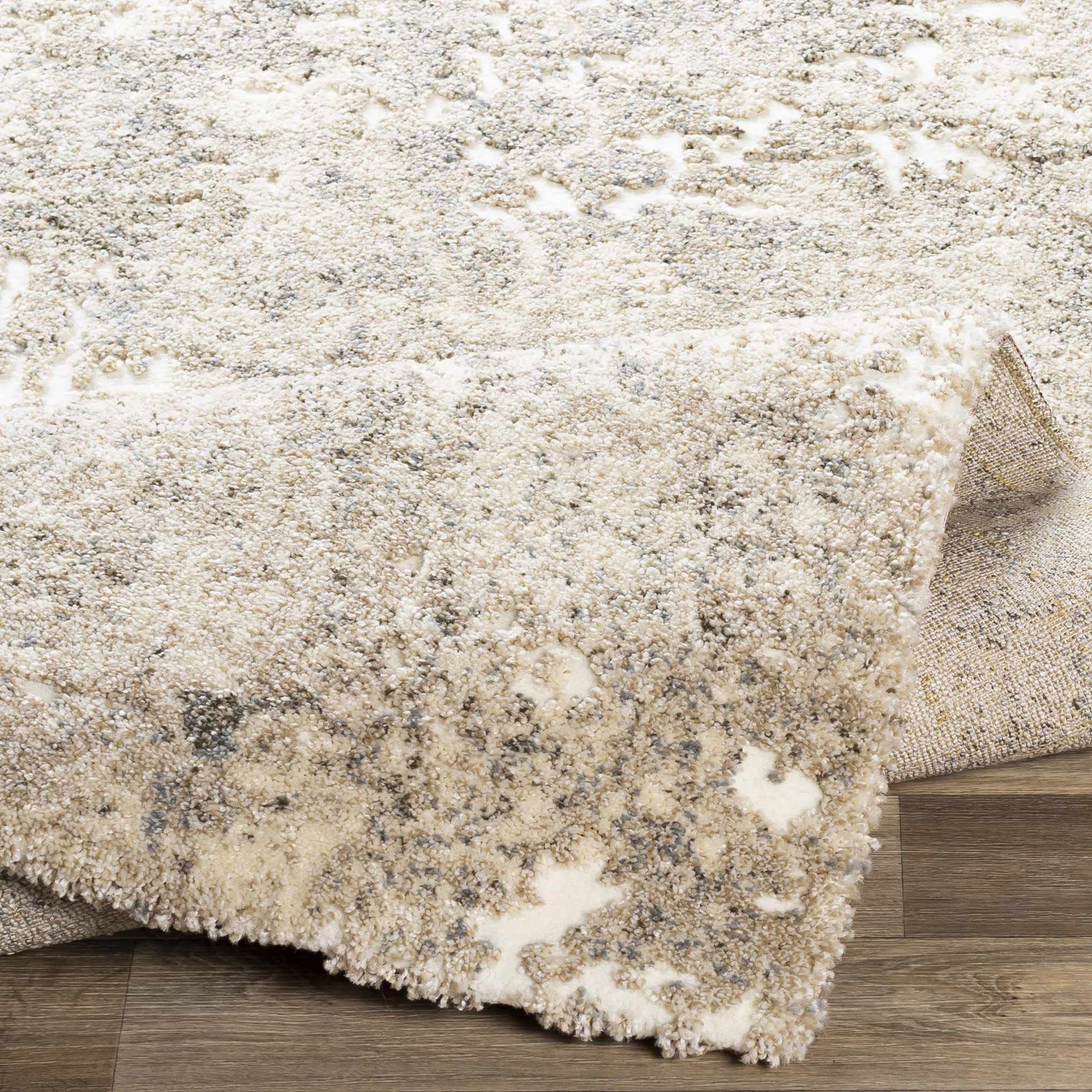Modern High Pile Area Rug for Living Room & Bedroom - Blue, Brown, Ivory - 5'3