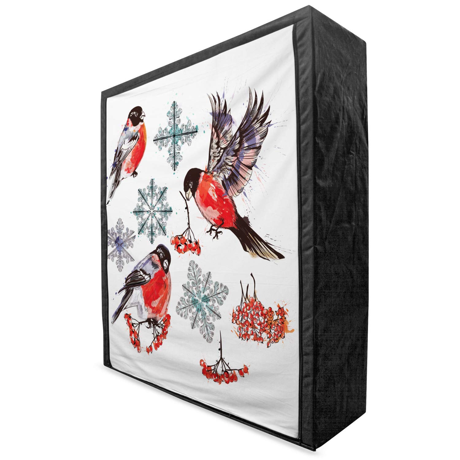 Ambesonne Rowan Portable Fabric Wardrobe - Christmas Bullfinch Birds & Snowflakes Watercolor Design - 59