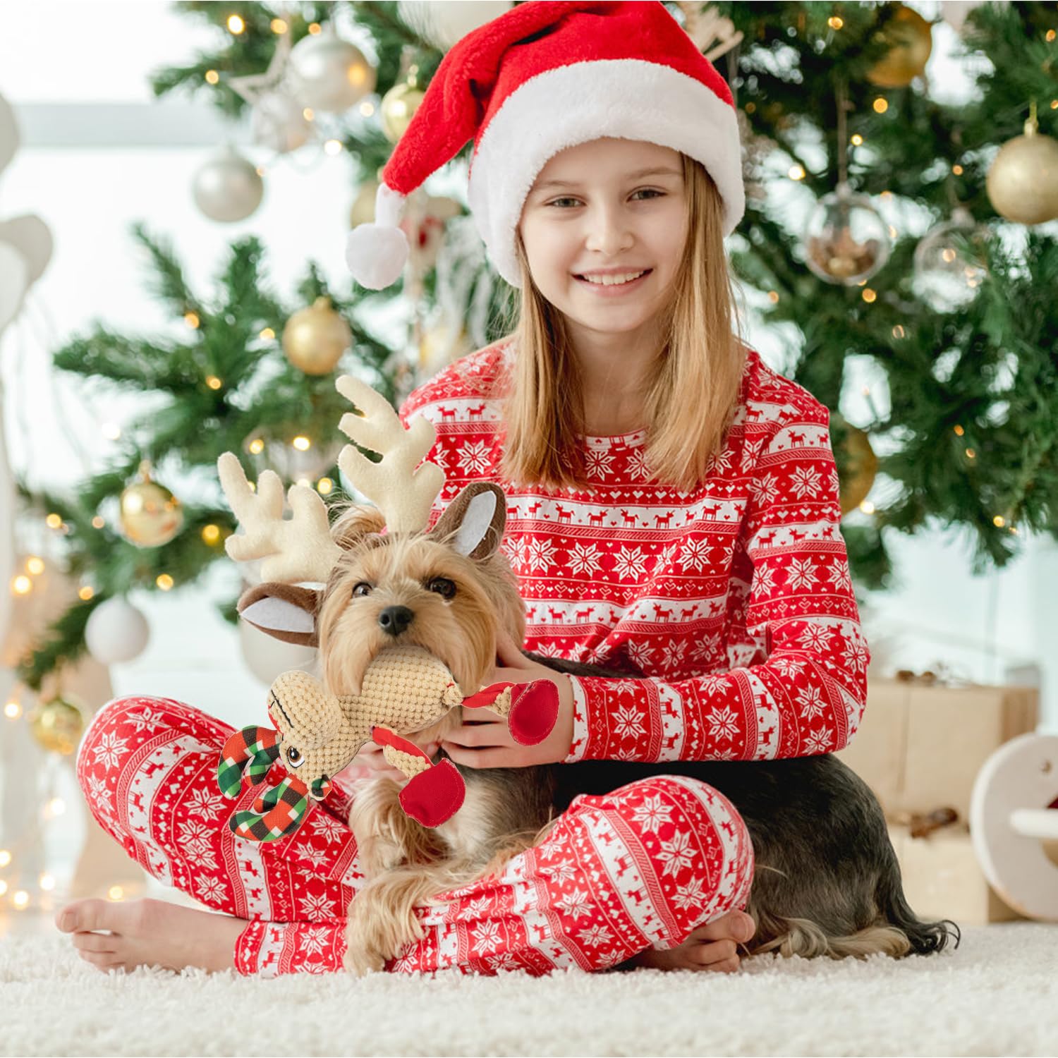 Christmas Squeaker Dog Toys - Interactive & Durable Reindeer Plush Chew Toys for Puppies, Small, Medium & Large Dogs - Perfect for Holiday Playtime, Training & Birthday Gifts