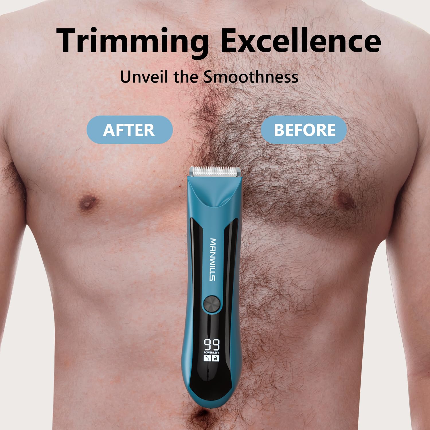 Men's Body Hair Trimmer & Groomer - Waterproof Electric Ball Trimmer/Shaver for Groin, Chest & Body - Wet/Dry Use with Charging Dock - Mens Hygiene & Grooming Kit for Travel, Gym & Home Use