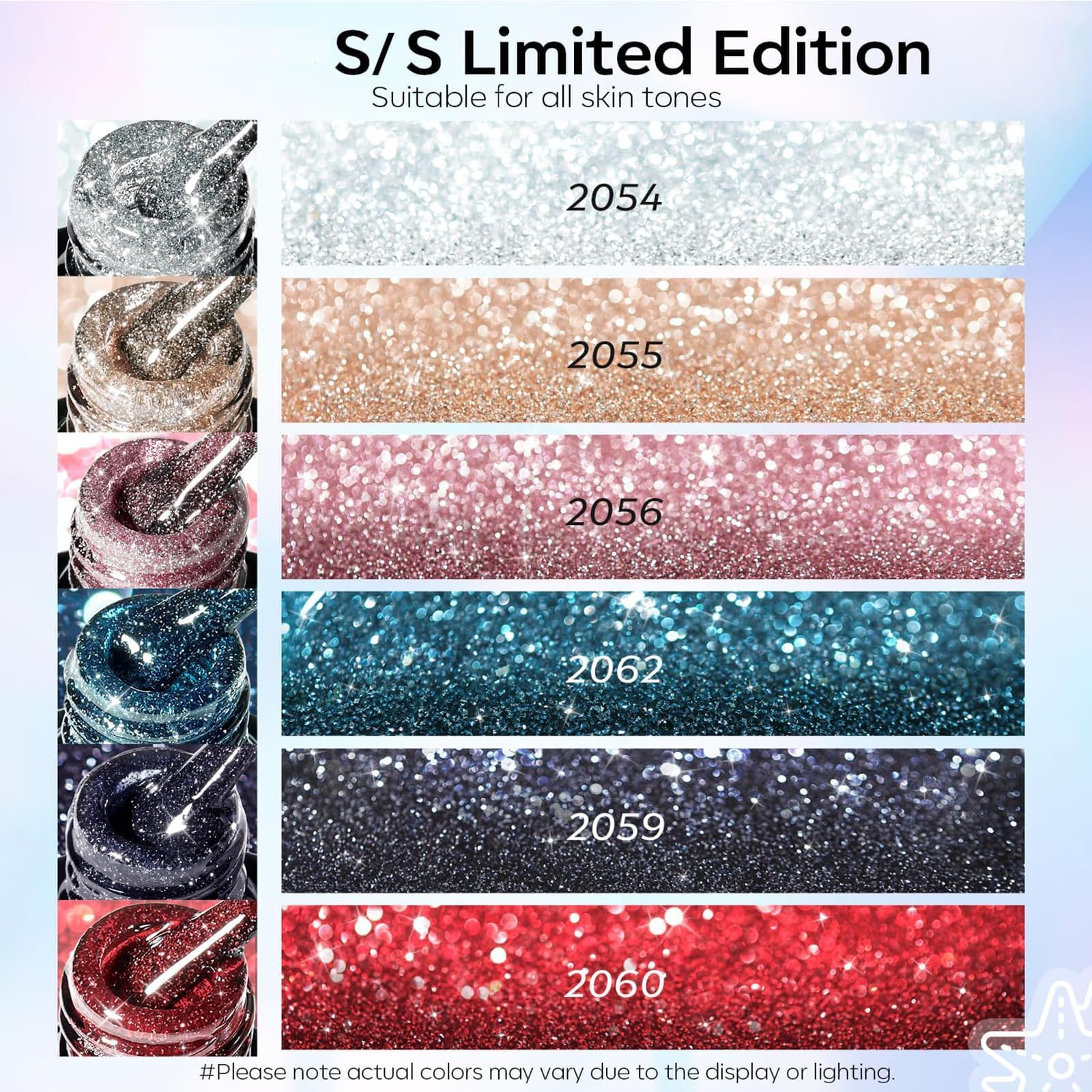 Modelones 6 Colors Reflective Glitter Gel Nail Polish Set - Pink Red Black Silver Shimmer Sparkle LED Soak Off Manicure Kit | DIY Nail Art Salon & Home Use for Parties, Weddings, Special Occasions