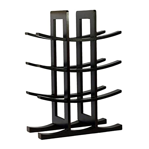 Black Wooden Bamboo Wine Rack - Holds 12 Bottles for Kitchen, Bar & Dining Room Storage | Countertop Liquor Holder & Home Decor | Perfect for Wine Enthusiasts & Entertaining Guests