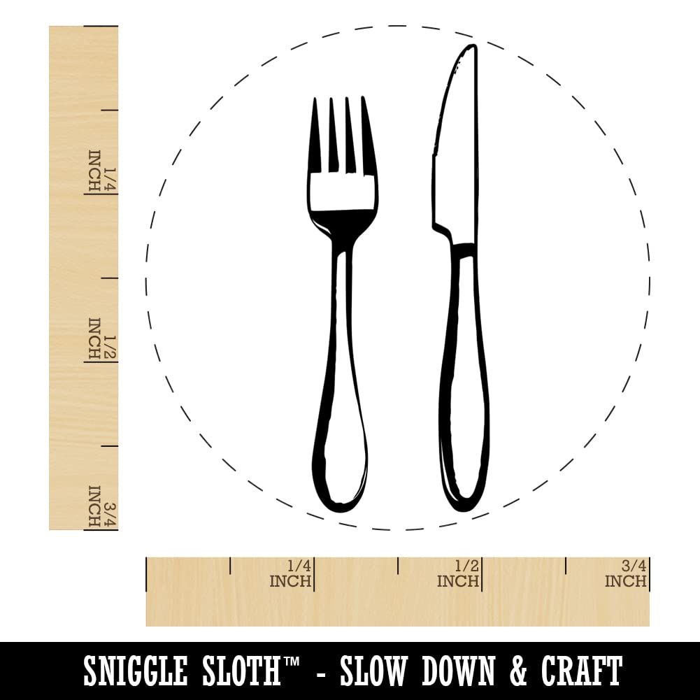 Self-Inking Rubber Stamp with Fork and Knife Design - 3/4 Inch Small Craft Stamp for Planners, Journals, DIY Projects - Black Ink for Scrapbooking and Card Making