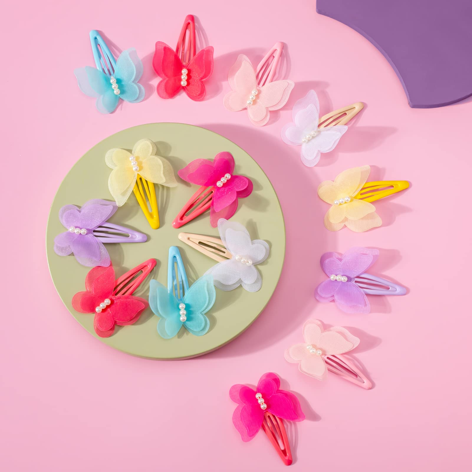 14pcs Baby Girl Hair Clips - Soft Chiffon 3D Butterfly Barrettes for Toddlers & Kids | Hair Accessories for Girls, Birthday Gifts, Party & Daily Use