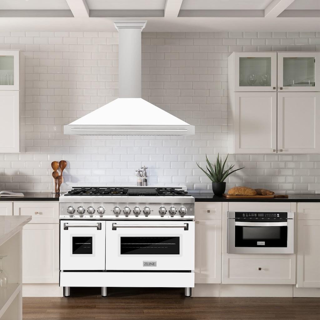 ZLINE KB4STX WM Convertible Stainless Steel Range Hood - White Matte Shell with Stainless Steel Handle | Professional Kitchen Ventilation for Home Cooking & Baking