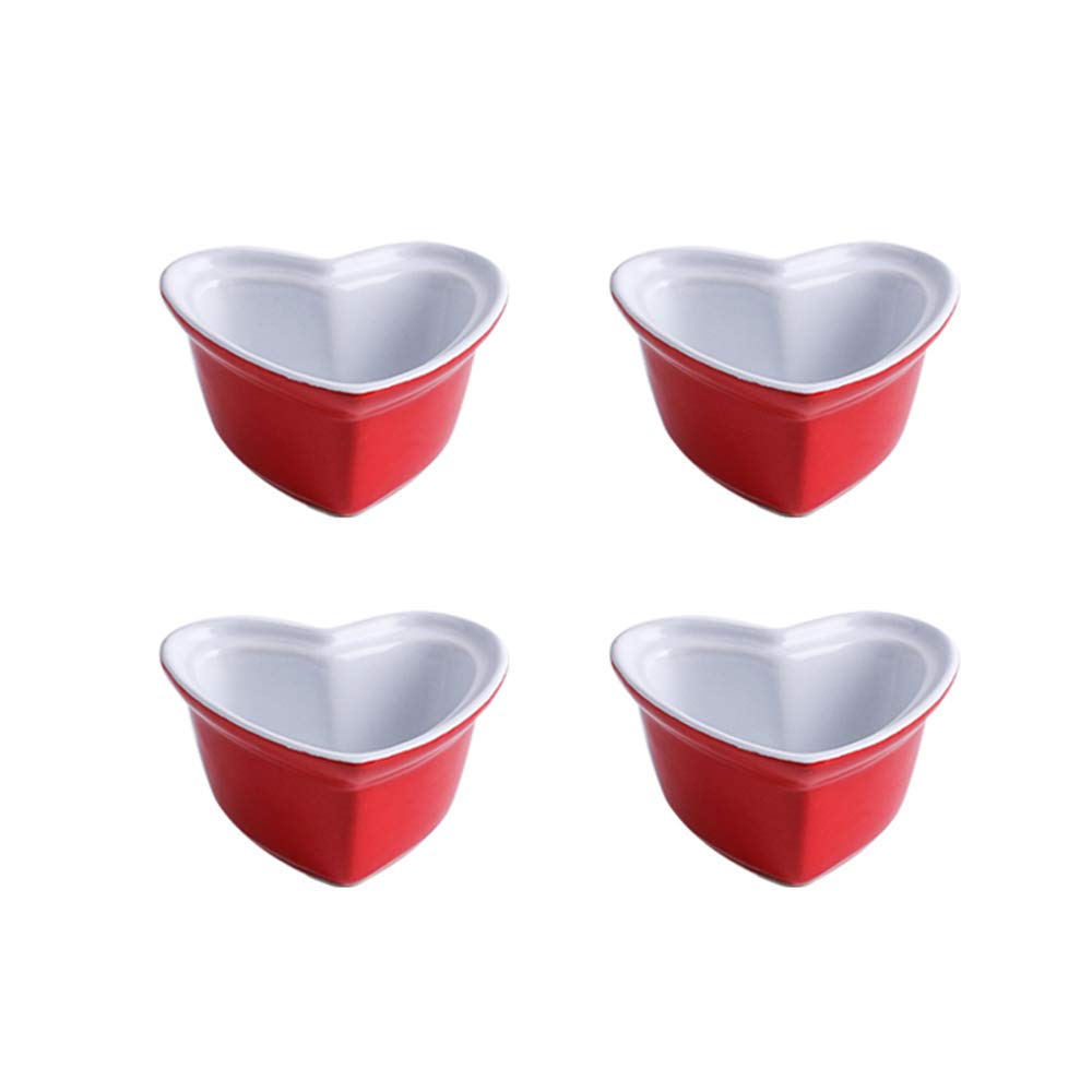 Heart-Shaped Porcelain Ramekin Bowls Set of 4 - Souffle Dishes, Creme Brulee Cups, Baking Bowls in Red, Green, Blue, Pink & Yellow | Perfect for Valentine's Day Desserts, Romantic Dinners & Baking Small Treats