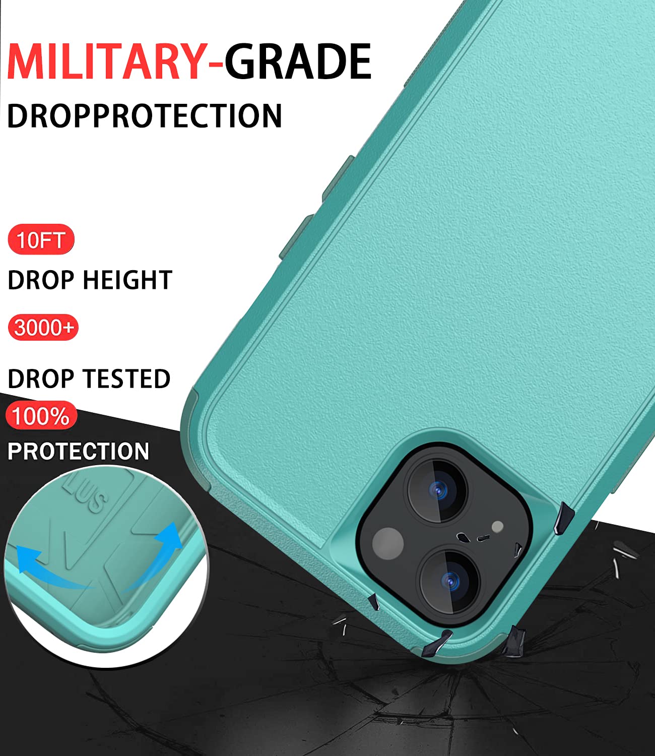 Shockproof Heavy Duty iPhone 13 Case - Military Grade Drop Proof & Dustproof Protection Cover for Apple iPhone 13 (Teal Blue) | Perfect for Outdoor Adventures, Construction Work & Extreme Sports