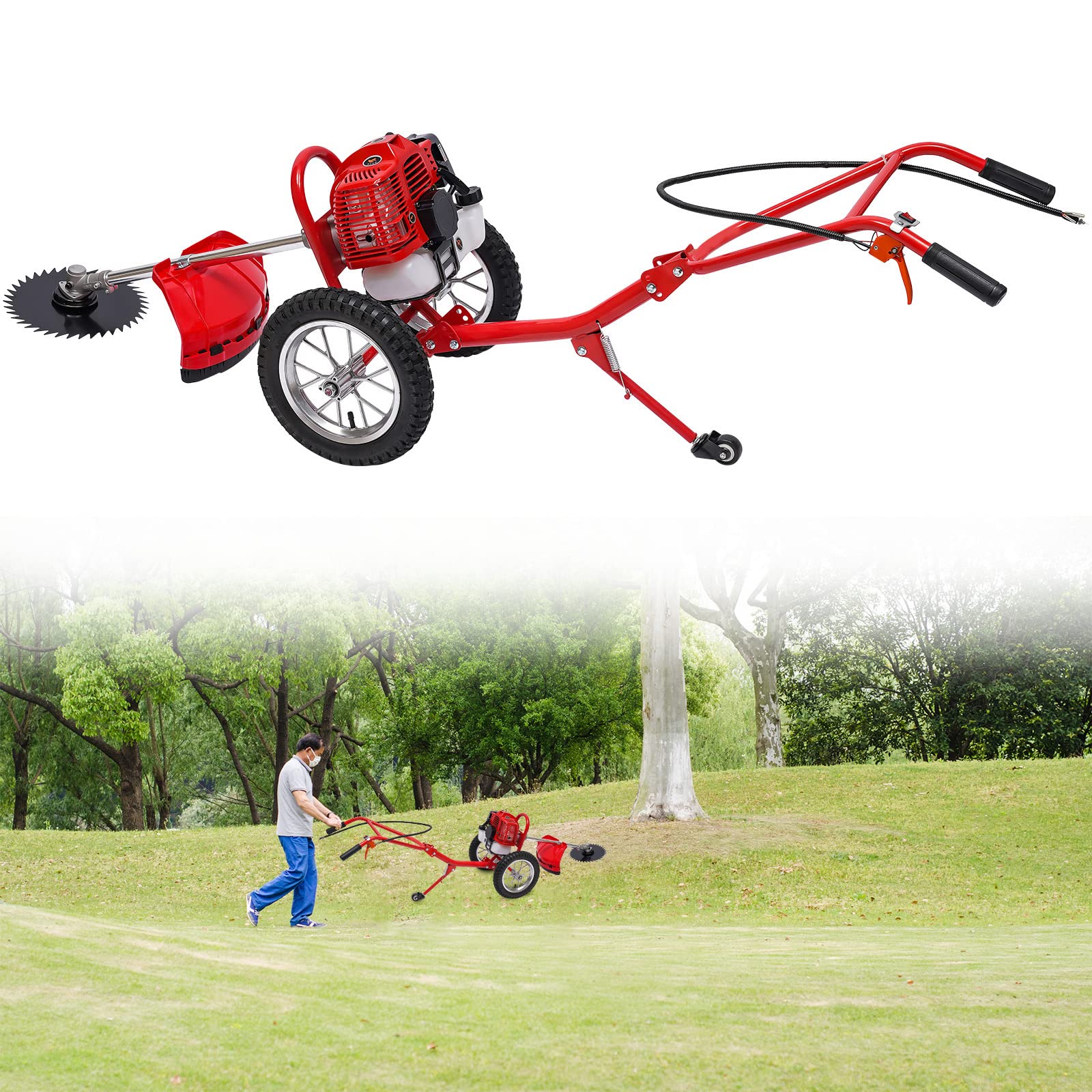 49cc 2-Stroke Gas Powered Push Lawn Mower - 3-in-1 Walk-Behind Mower for Small to Medium Yards | Ideal for Grass Cutting, Mulching & Bagging | Perfect for Residential Lawns, Backyards & Garden Maintenance