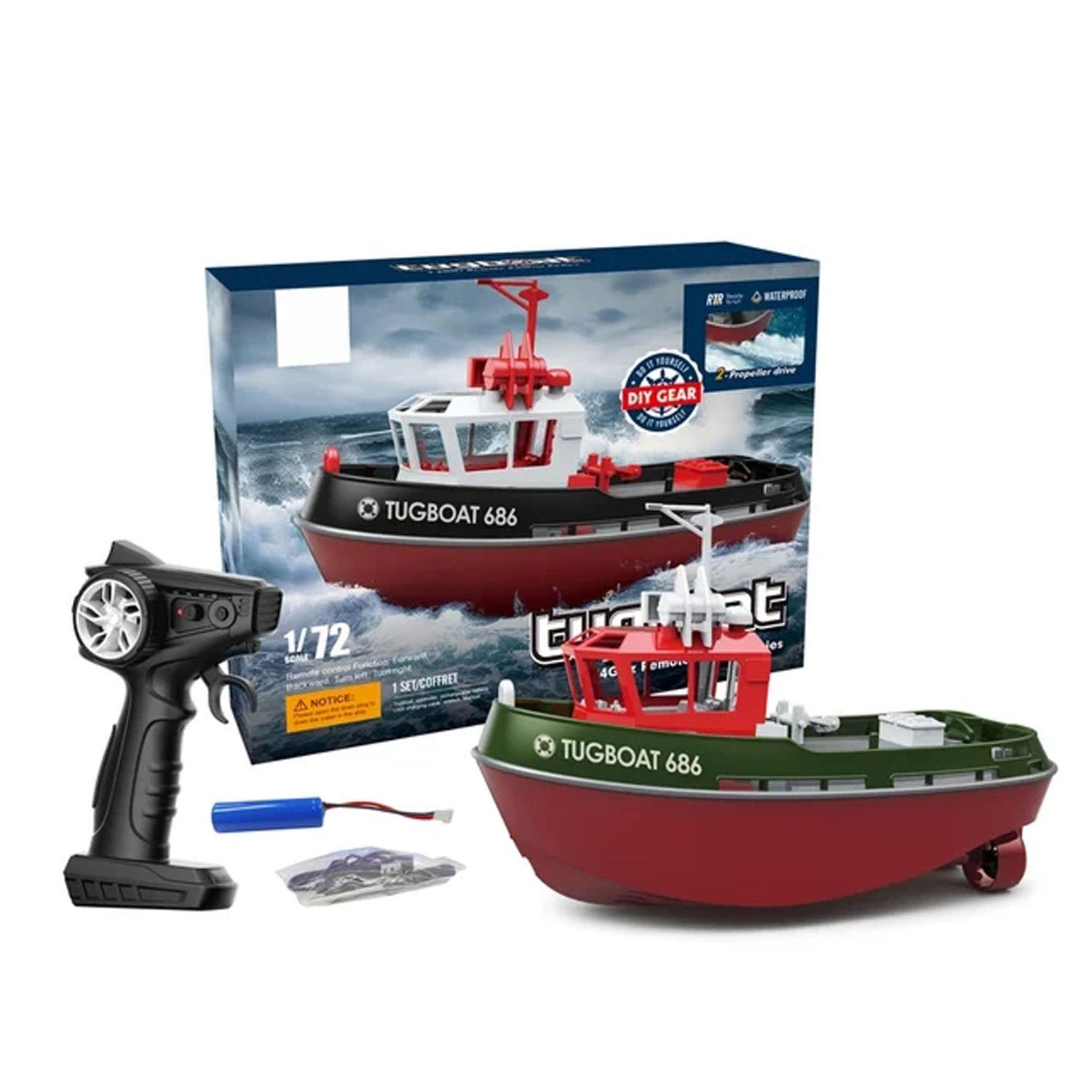 1/72 Scale Heng Long 2.4GHz Remote Control Tugboat - Dual Motor RC Towboat with Powerful Simulation - Ready to Run (RTR) 23x10x15cm - Perfect for Pool, Lake or Bathtub Water Play
