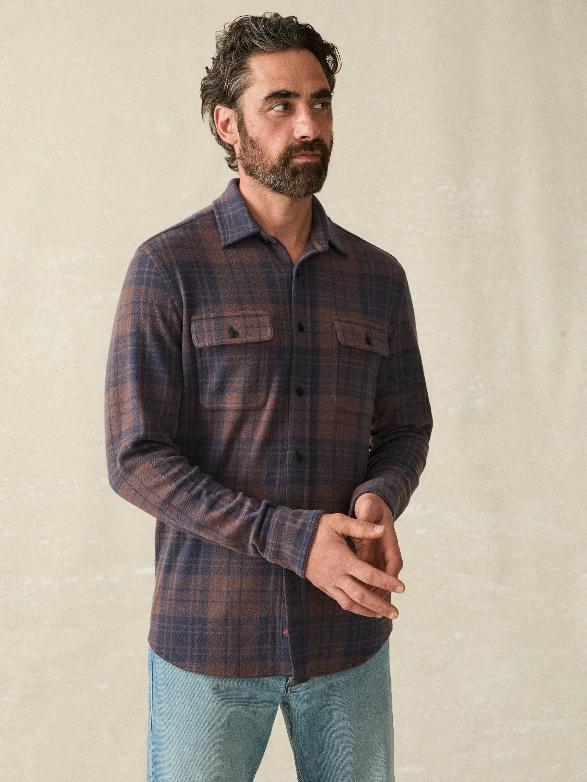 FAHERTY Men's Long Sleeve Double Pocket Sport Shirt - Casual Button Down Shirt for Golf, Work & Outdoor Activities