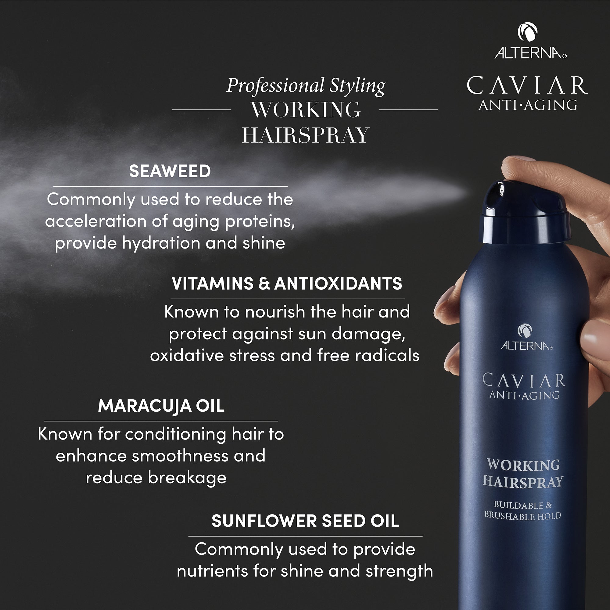 Alterna Caviar Anti-Aging Working Hair Spray - Volumizing & Heat Protectant for Fine, Thin Hair - Perfect for Styling, Blowouts & Everyday Use