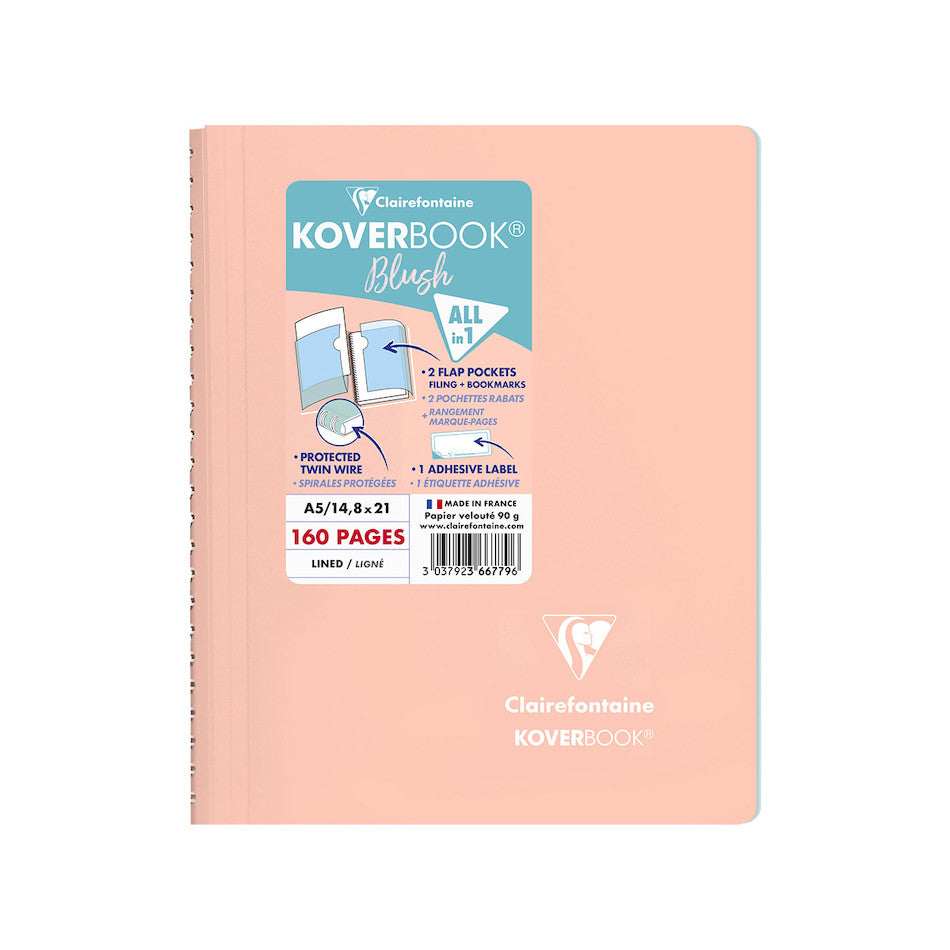 Clairefontaine Koverbook Blush Wirebound Notebook - A5 Size, 90gsm Smooth Paper, Spiral Bound for School, Office & Journaling - Perfect for Note Taking, Sketching & Gift Giving