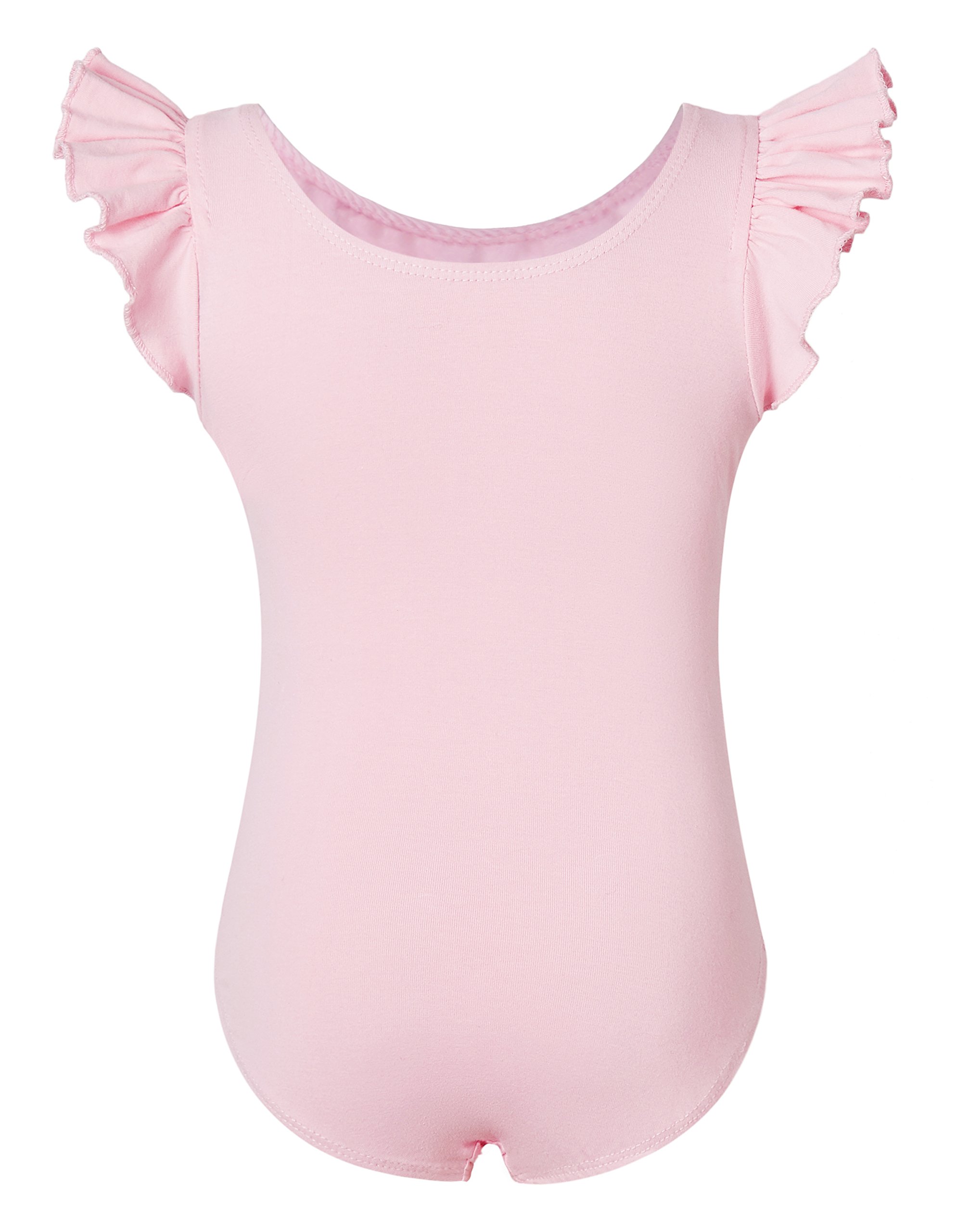 DANSHOW Girls' Gymnastics Leotards for Dance Ballet with Flying Ruffle Short Sleeve(4-6y,Pink）