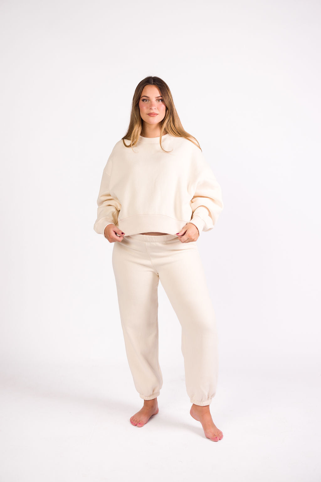 Soft & Cozy Cream Sweatpants for Women - High Waisted Lounge Pants with Pockets - Perfect for Yoga, Running Errands & Relaxing at Home