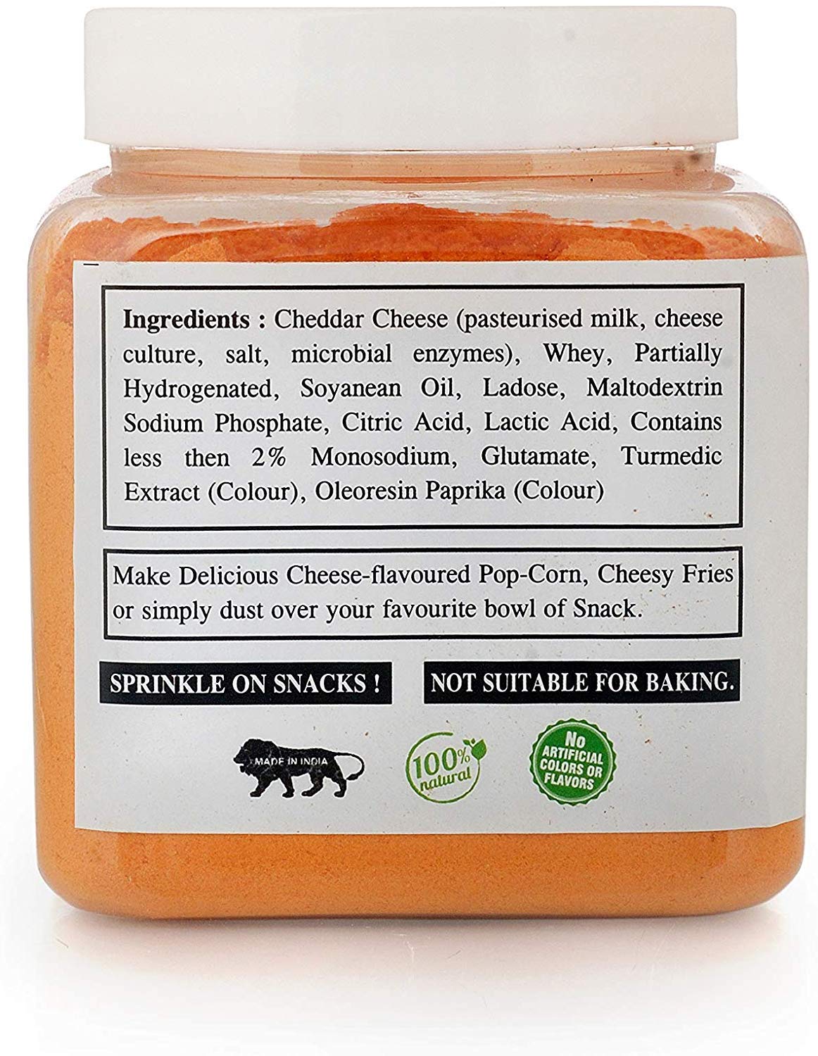 NatureVit Cheddar Cheese Powder 250g - Vegan Cheese Powder for Popcorn, Pizza, Pasta & French Fries | Dairy-Free Seasoning for Snacks, Baking & Cooking | Perfect for Movie Nights, Parties & Family Meals