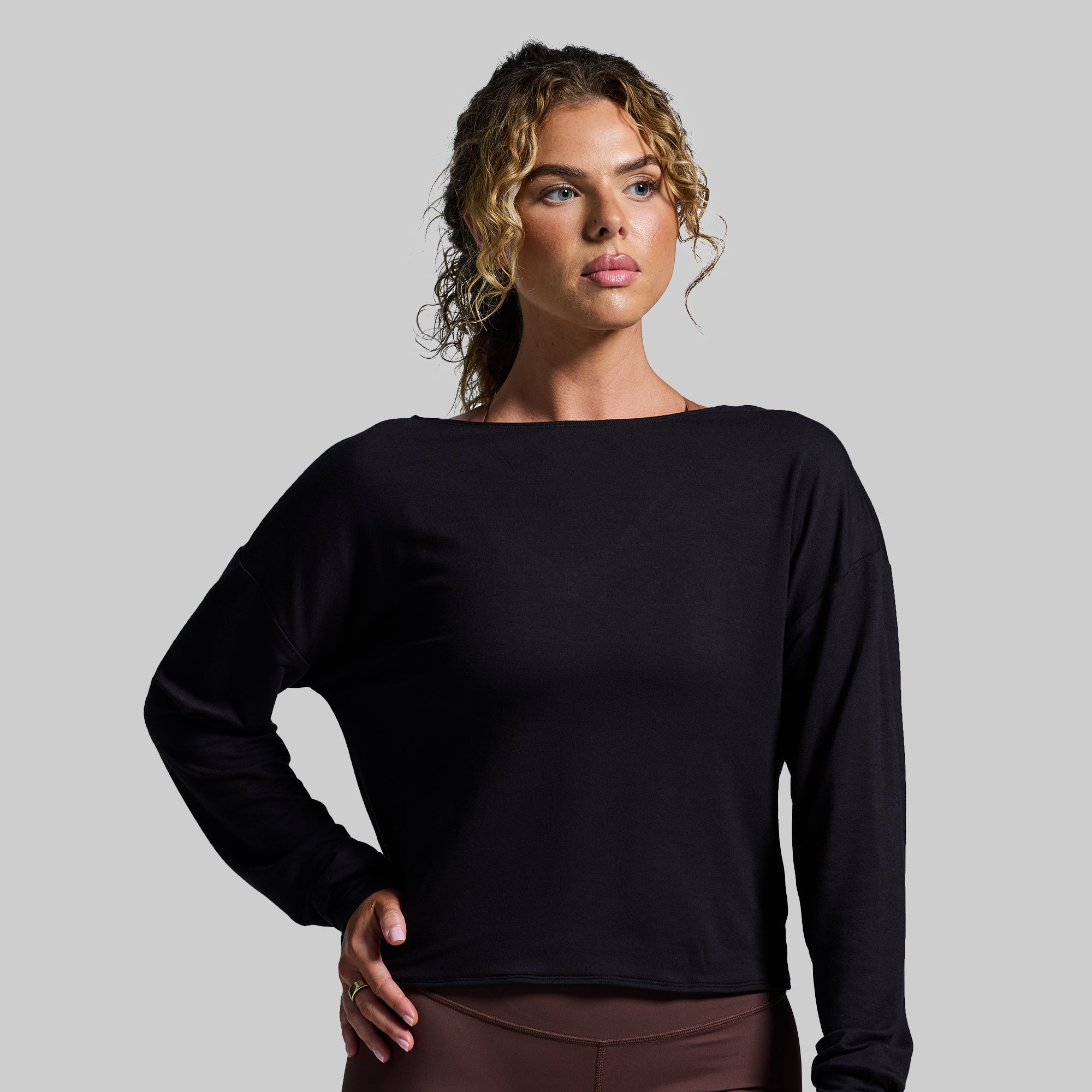 Two-Way Long Sleeve Shirt for Men & Women - Black | Versatile Reversible Design for Workout, Yoga & Casual Wear