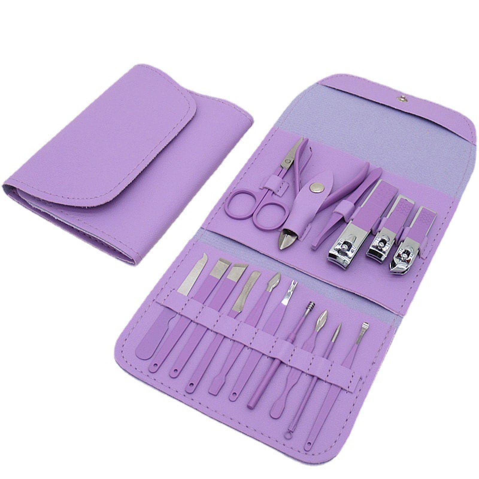 12/16 Pcs Professional Manicure Kit - Stainless Steel Nail Clippers, Cutters, Scissors & Ear Spoon Set for Home & Travel (Green/Purple) - Perfect for Salon, DIY Nail Care & Gifts