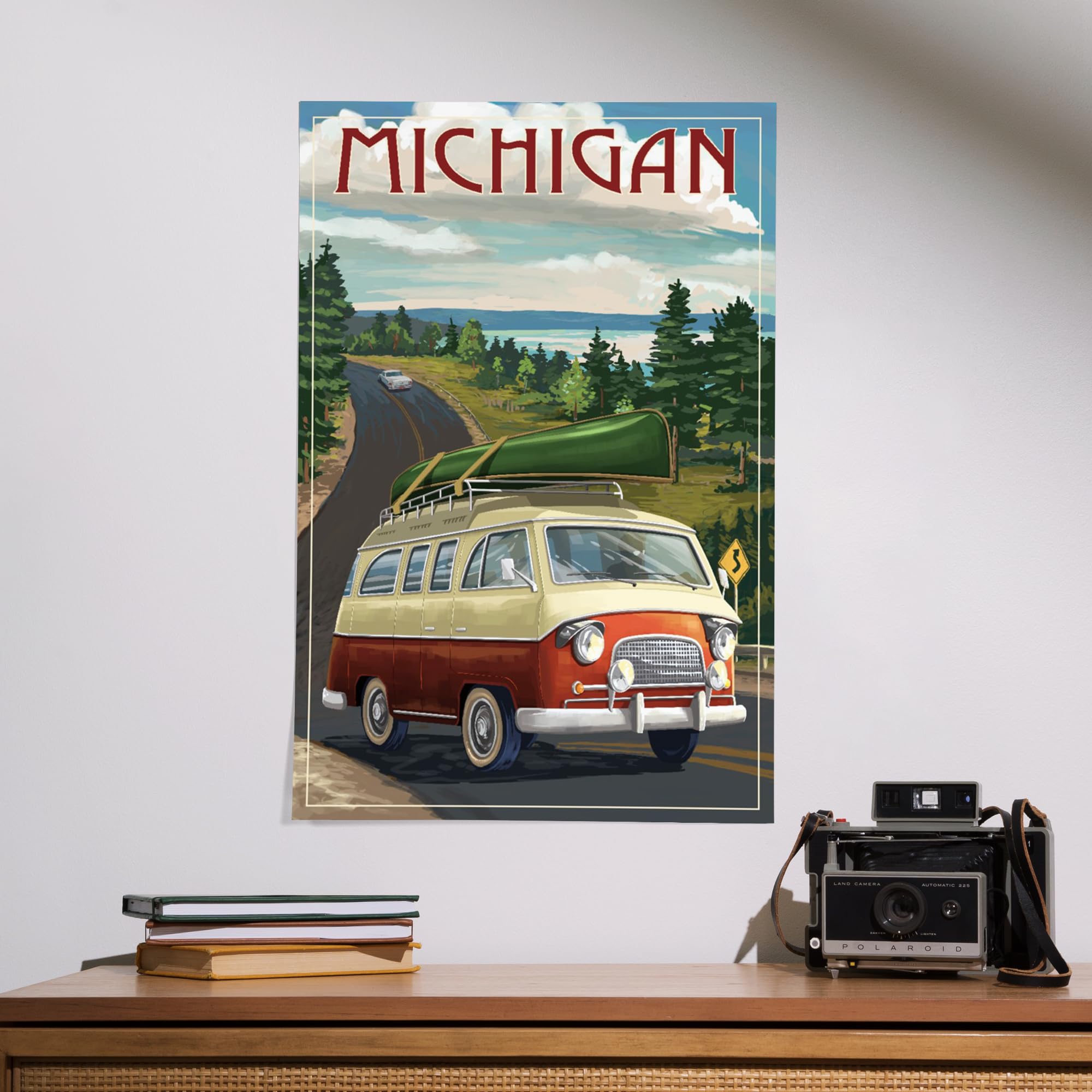 Lantern Press 16x24 Inch Giclee Print - Michigan Camper Van Wall Art - Perfect for Home Decor, Office & Cabin Aesthetic