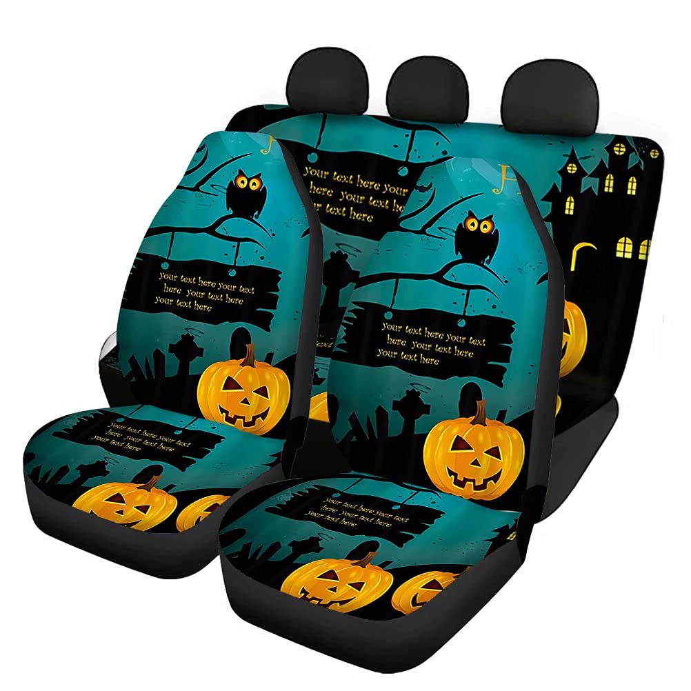 Breathable Polyester Car Seat Covers Full Set (4pcs) - Universal Fit for Trucks, SUVs, Vans | Halloween Horror Design | Front & Rear Split Bench Protection | Durable Auto Interior Accessories for Comfortable Driving & Road Trips
