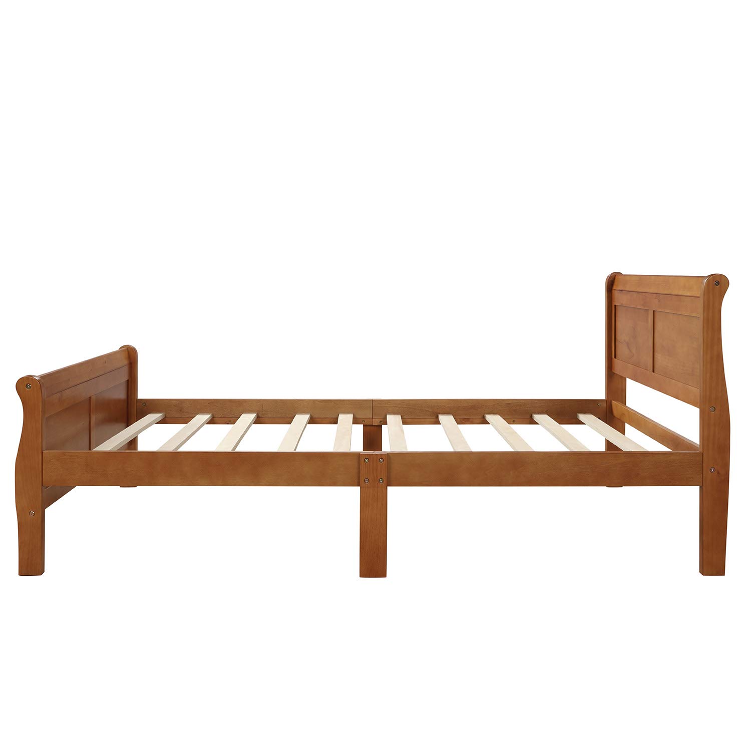 Harper & Bright Designs Solid Oak Wooden Twin Platform Bed Frame with Headboard & Footboard - Sturdy Wood Slat Support, Sleigh Style - Perfect for Kids Rooms, Guest Bedrooms & Small Spaces