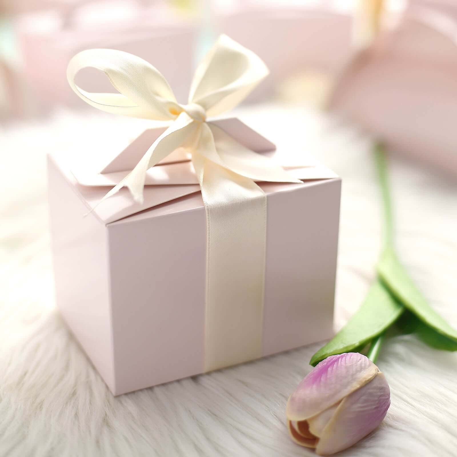 100 Pack 4x3x3 Inch Blush Pink Tote Party Favor Candy Gift Boxes - Perfect for Baby Showers, Bridal Parties, Birthday Celebrations & Wedding Favors