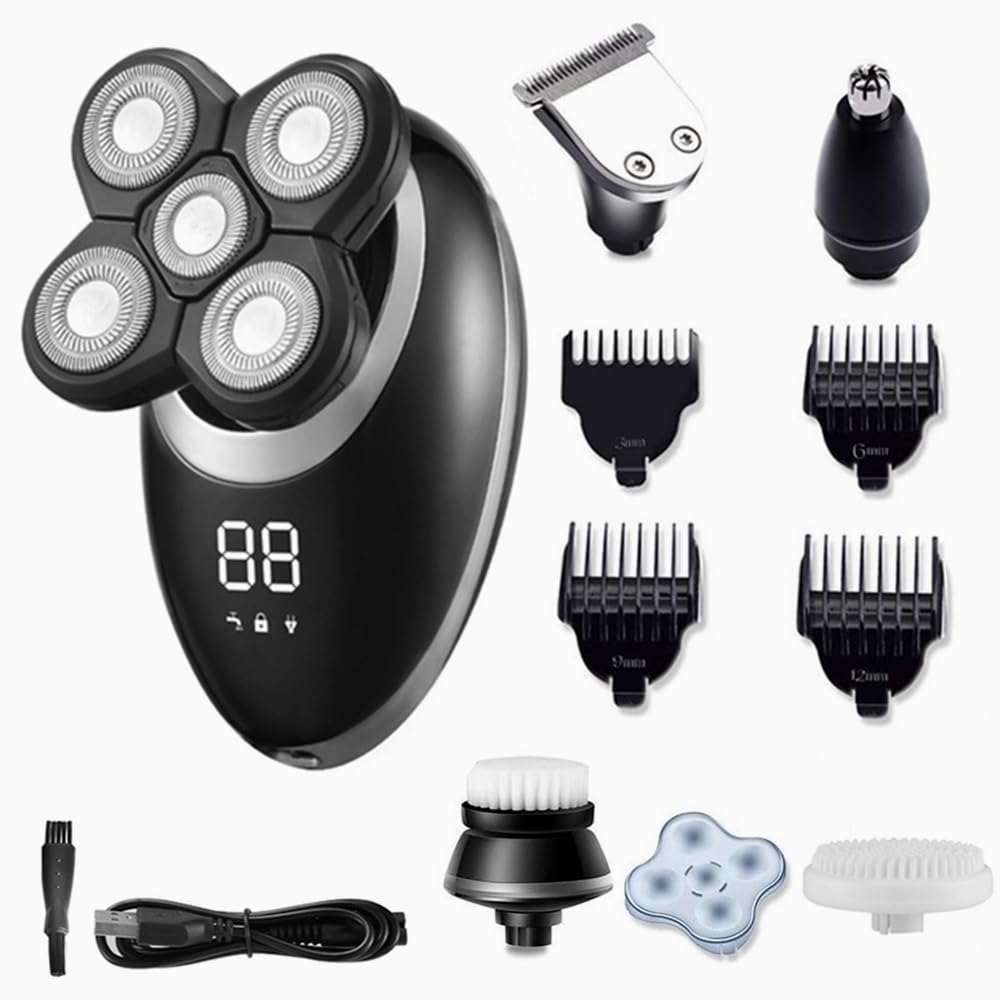 Best Electric Head Shaver for Bald Men - Rechargeable 5-Blade Rotary Beard Trimmer & Waterproof Shaving Machine for Smooth Shave | Perfect for Travel, Gym & Daily Grooming