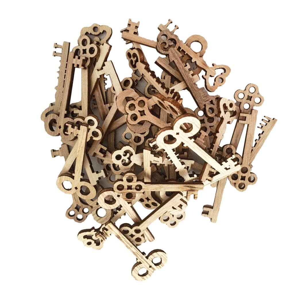 50 Pieces Wooden Key-Shaped Hanging Tags - SM SunniMix Rustic Home Decor for DIY Crafts, Gift Wrapping & Key Organization (Perfect for Wedding Favors, Party Decorations)