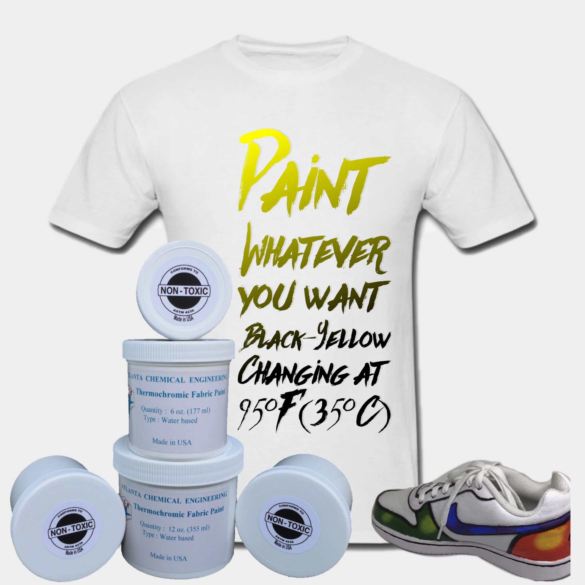 Thermochromic Fabric Paint - Temperature Activated Color Changing (2 oz, Black to Yellow at 95°F/35°C) - Perfect for DIY T-Shirts, Hoodies & Creative Projects