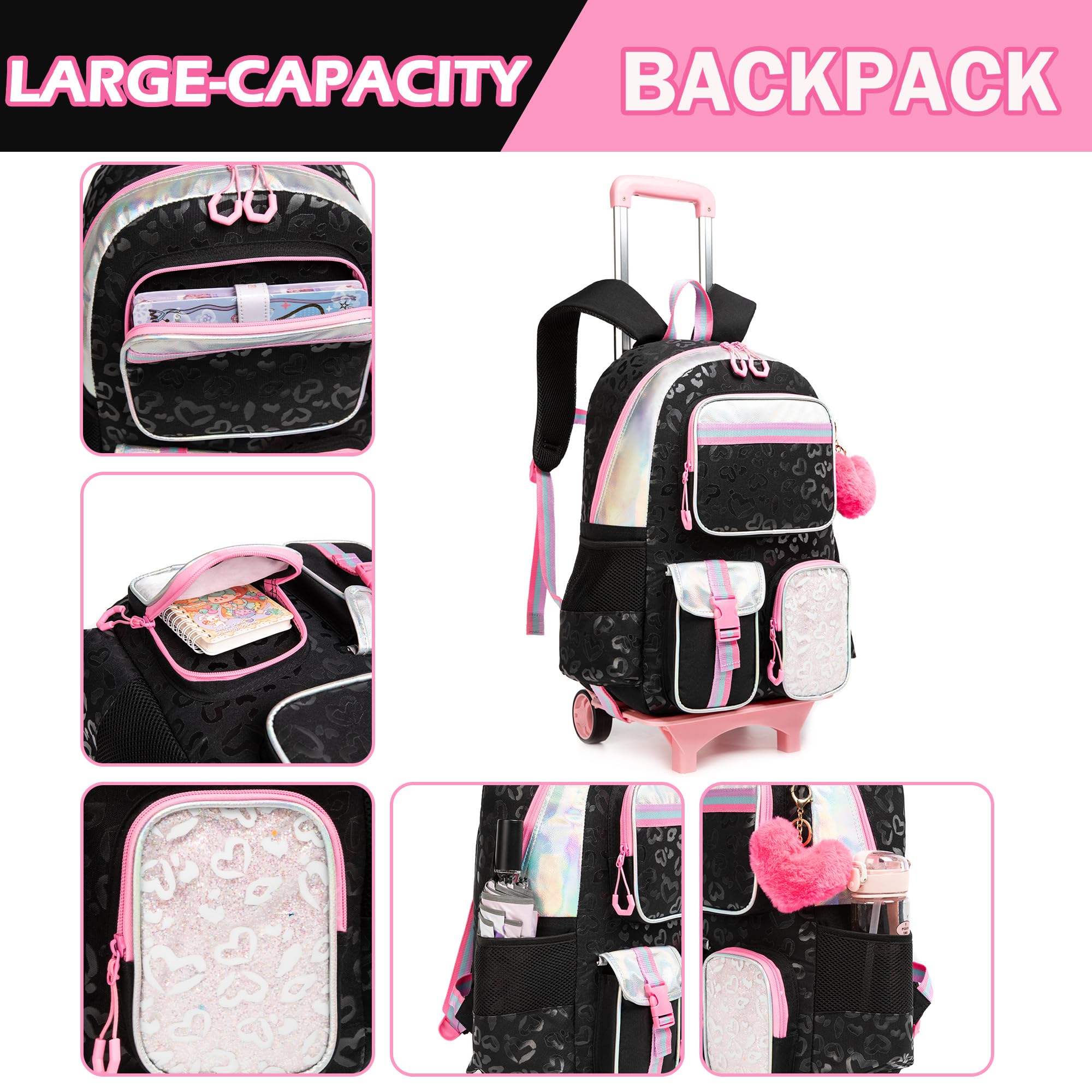 **Meetbelify Rolling Backpack for Girls - Cute Wheeled School Backpack for Elementary Students | Lightweight Carry-On for Travel & Daily Use**