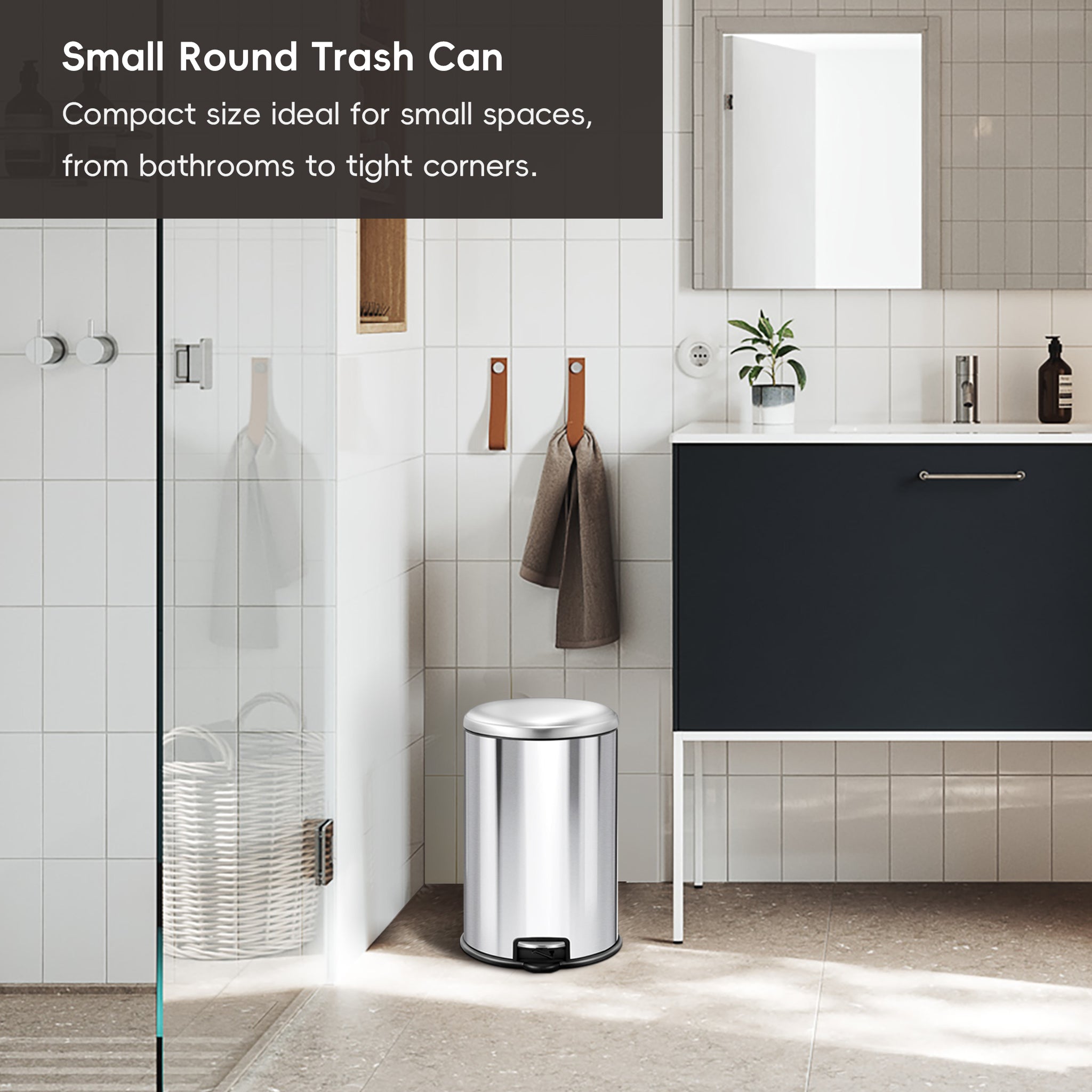 Essentials Serene Step Can 5L/1.3Gal Stainless Steel Trash Bin - Perfect for Kitchen, Bathroom, Office & Outdoor Waste Disposal