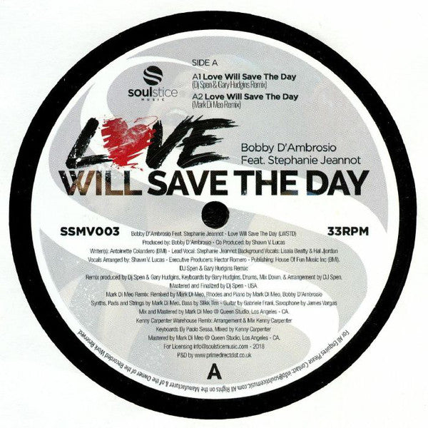 Bobby D'Ambrosio & Stephanie Jeannot - Love Will Save The Day (Soulstice Music SSMV003) | Vinyl Record for Soul Music Lovers & DJ Sets