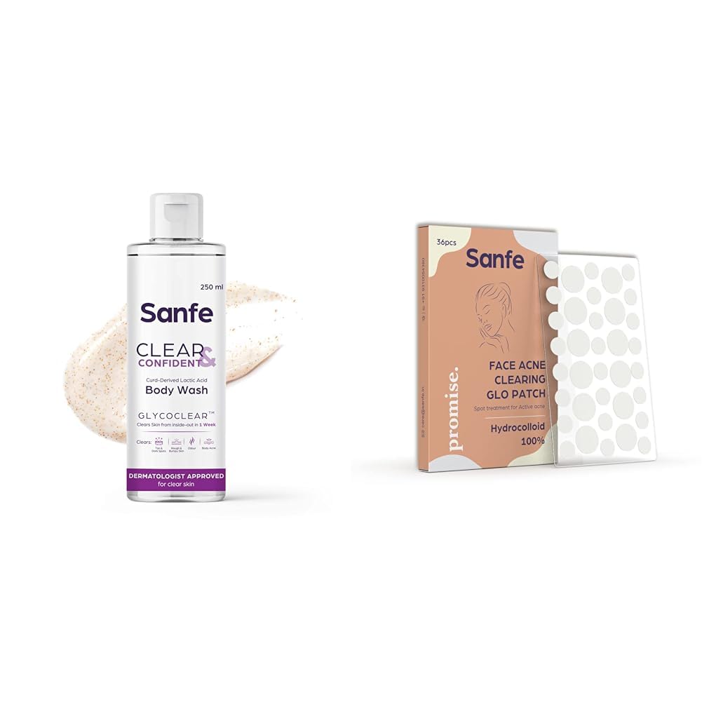 Sanfe Glycolic Acid Body Wash with AHA Exfoliation - Smooth Rough & Bumpy Skin, Reduce Strawberry Skin & Acne - 250ml Daily Shower Gel for Soft Skin - Perfect for Post-Workout, Tan Removal & Daily Skincare Routine