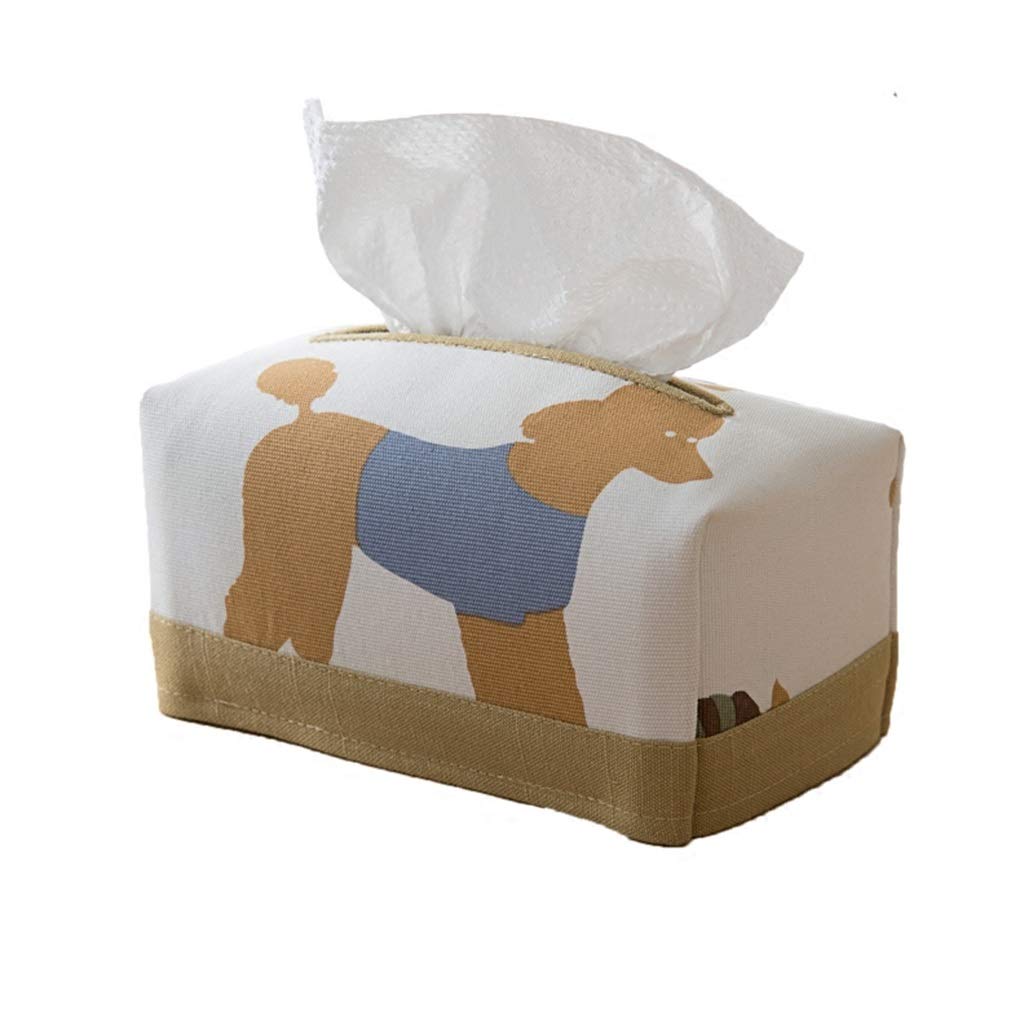 Small Tissue Dispenser Box - Cotton Linen Cloth Art Cartoon Animal Design | Car & Home Decor | Living Room, Office, Restaurant Napkin Holder for Paper Storage & Organization