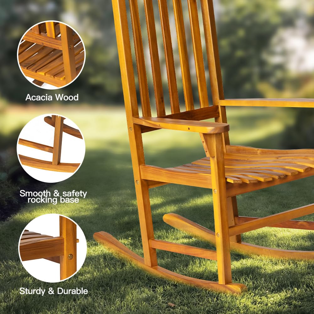 Premium Acacia Wood Rocking Chair with Cushion - Outdoor & Indoor Patio Rocker for Porch, Garden, Balcony, Backyard, Living Room - Perfect for Relaxing, Reading & Enjoying Nature