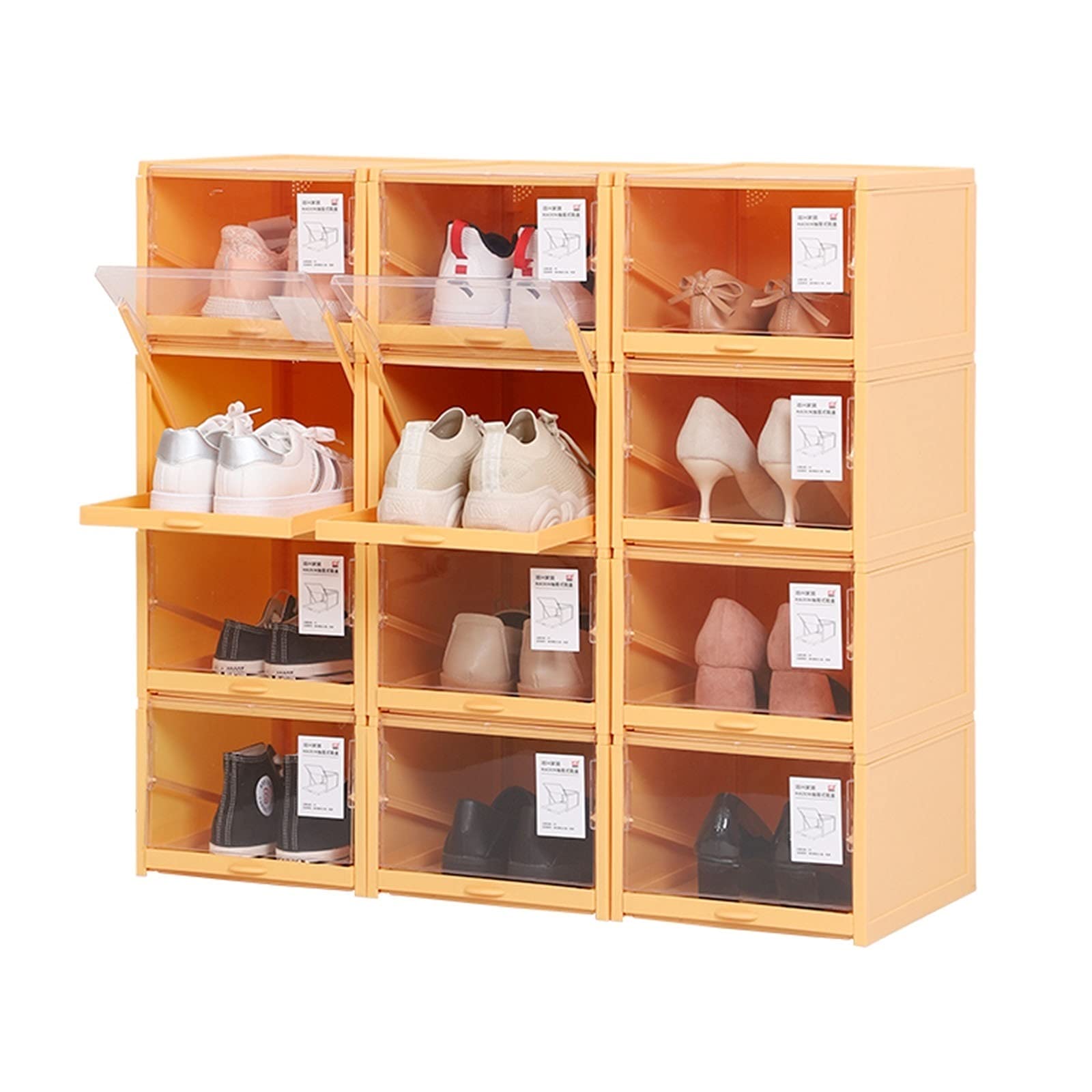 SUNDAY HOME Clear Shoe Boxes with Drawers - 12 Pack Stackable Plastic Shoe Storage Containers | Closet Organizer & Sneaker Display Case (Orange) | Perfect for Closet Organization, Shoe Collection Display & Small Space Storage