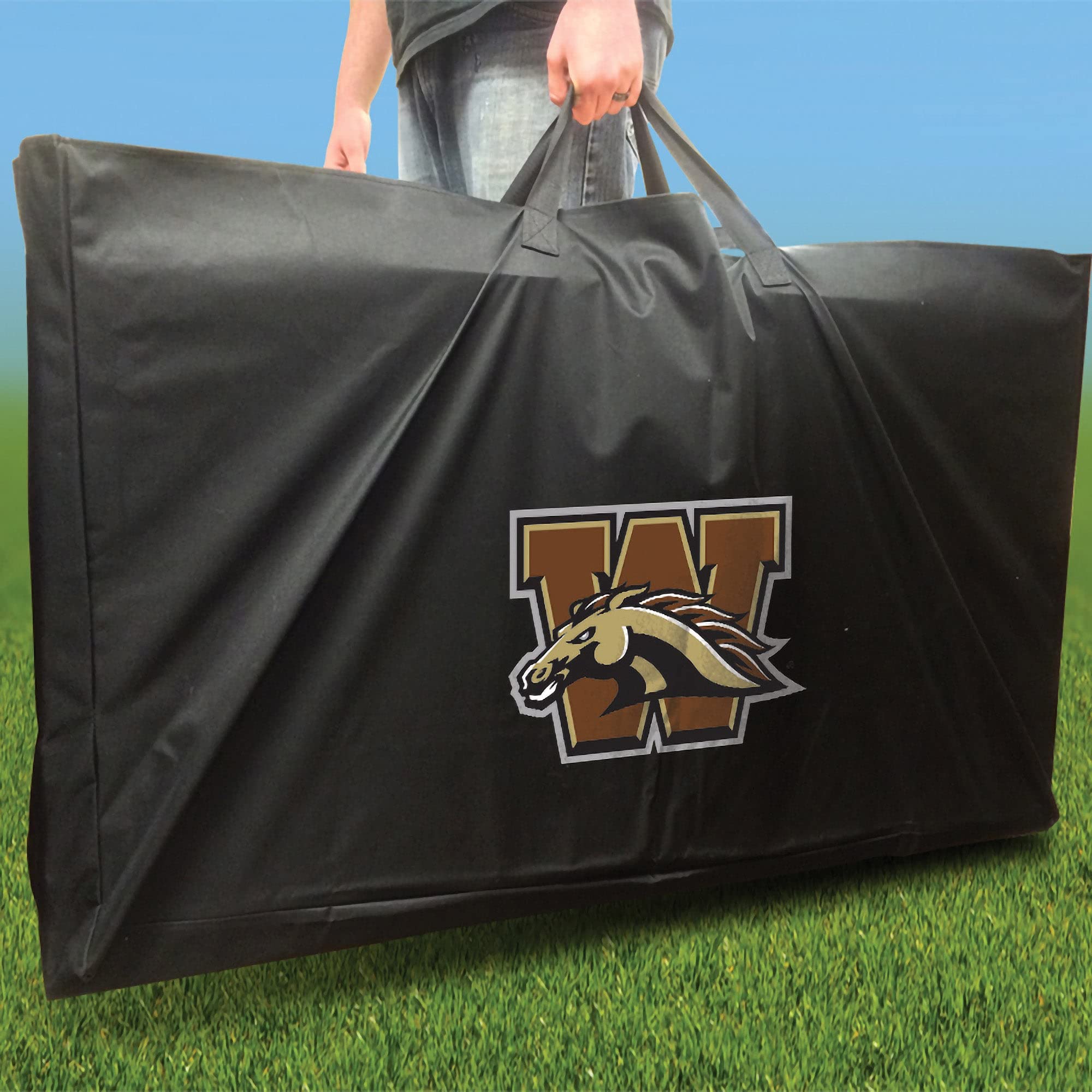 Premium Western Michigan Striped Cornhole Boards Set - 2 Boards & 8 Custom Team Logo Bags | Outdoor Tailgating, Backyard Games, and College Party Essentials
