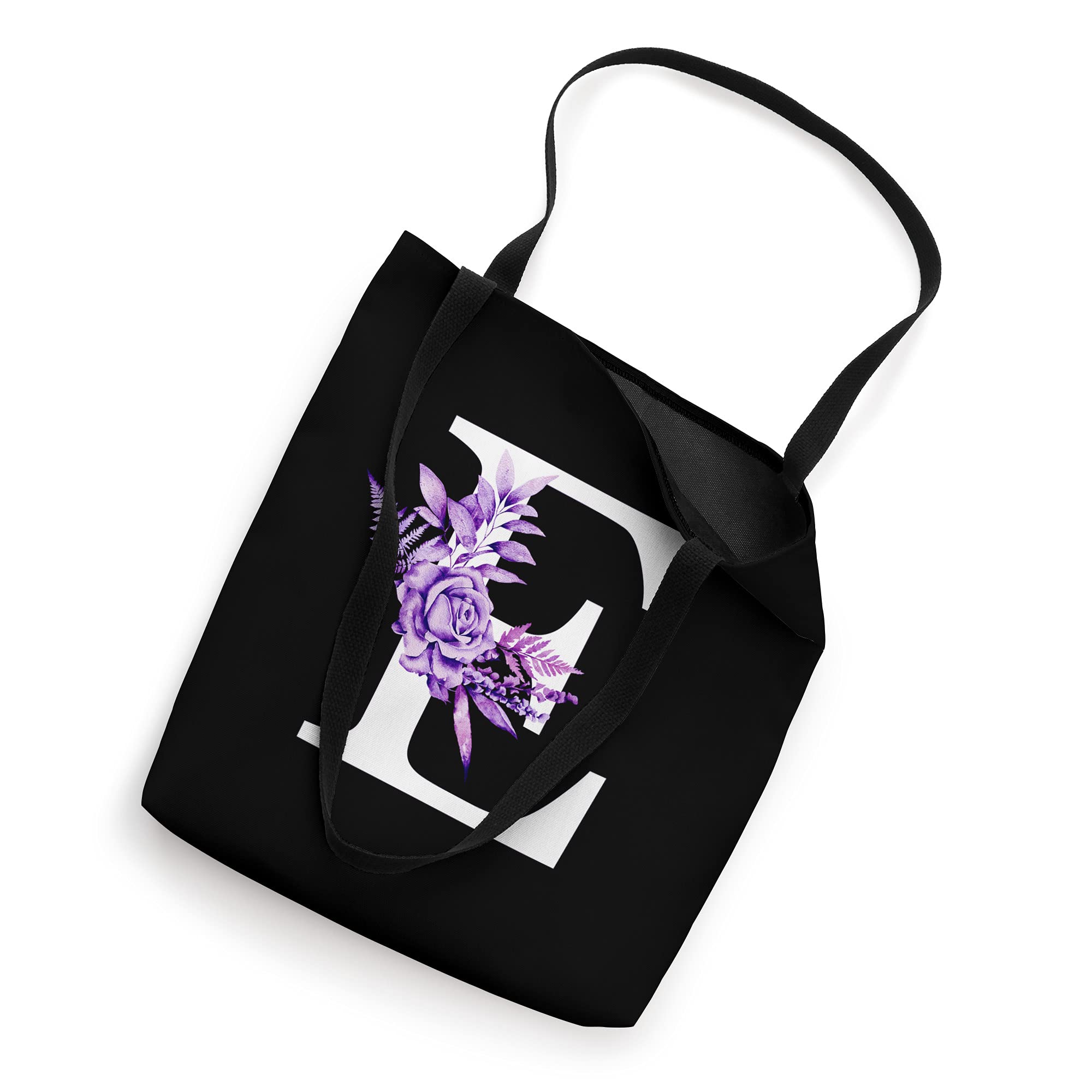 Floral Rose Monogram Letter E Tote Bag - Purple & Black Crossbody Purse for Women, Perfect for Work, Travel & Shopping