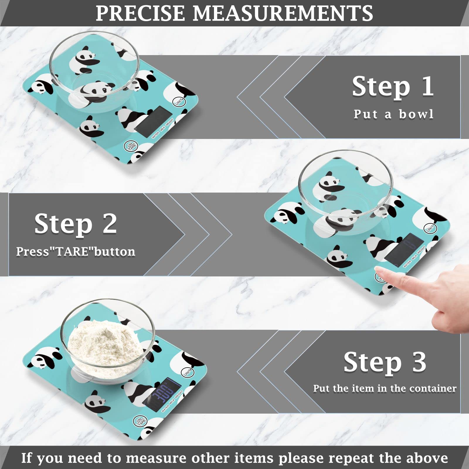 Waterproof Digital Kitchen Scale with Cute Cartoon Panda Design - Precise Food Scale in Ounces & Grams for Weight Loss, Baking, Cooking | Perfect for Home Kitchen, Meal Prep, and Portion Control