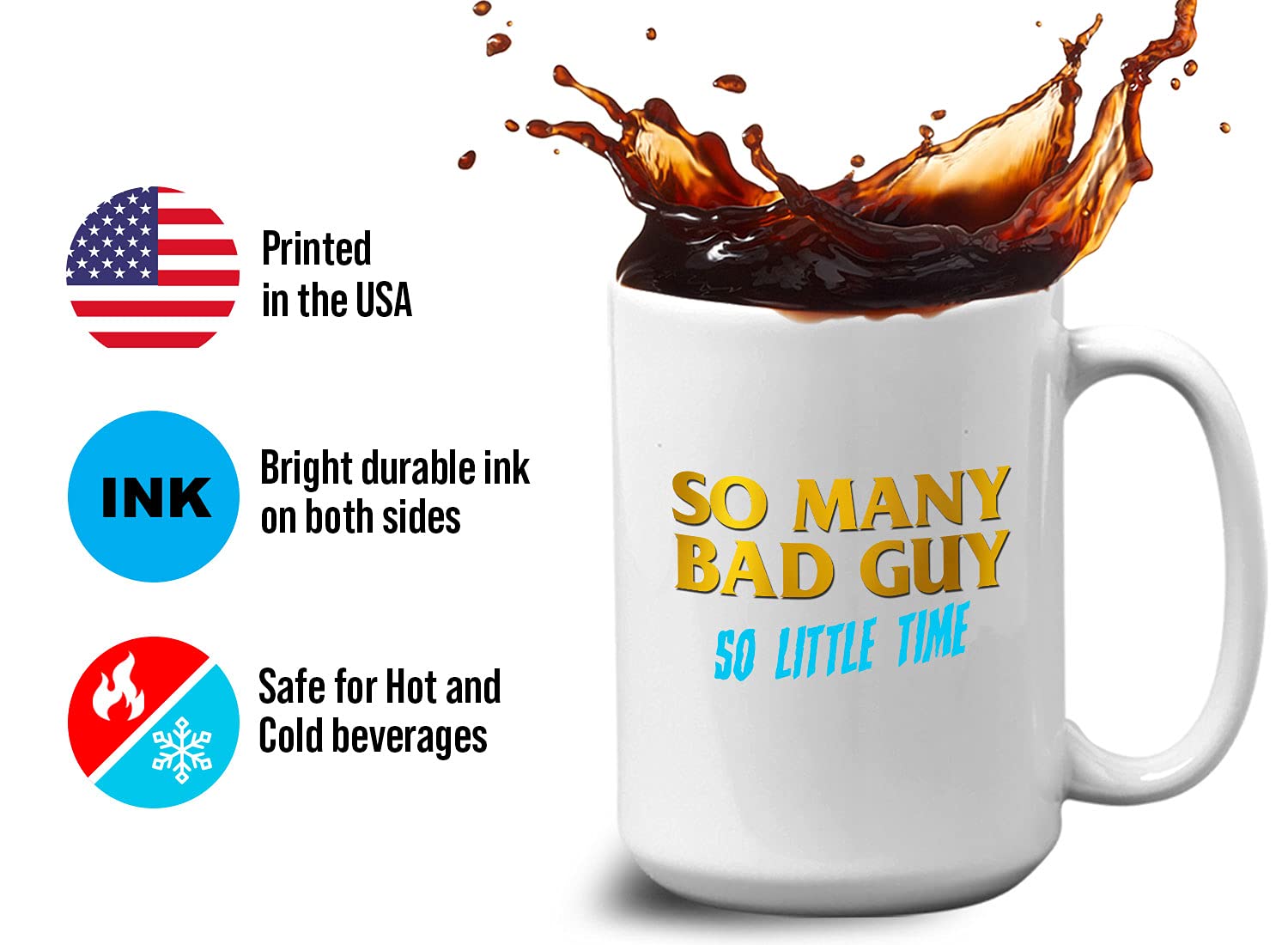 Bubble Hugs 15oz White Gaming Coffee Mug - Funny Video Game Quote 'So Many Bad Guys, So Little Time' - Perfect for MOBA, Multiplayer & Competitive Gamers - Ideal for Gaming Sessions, Office Use & Gamer Gifts