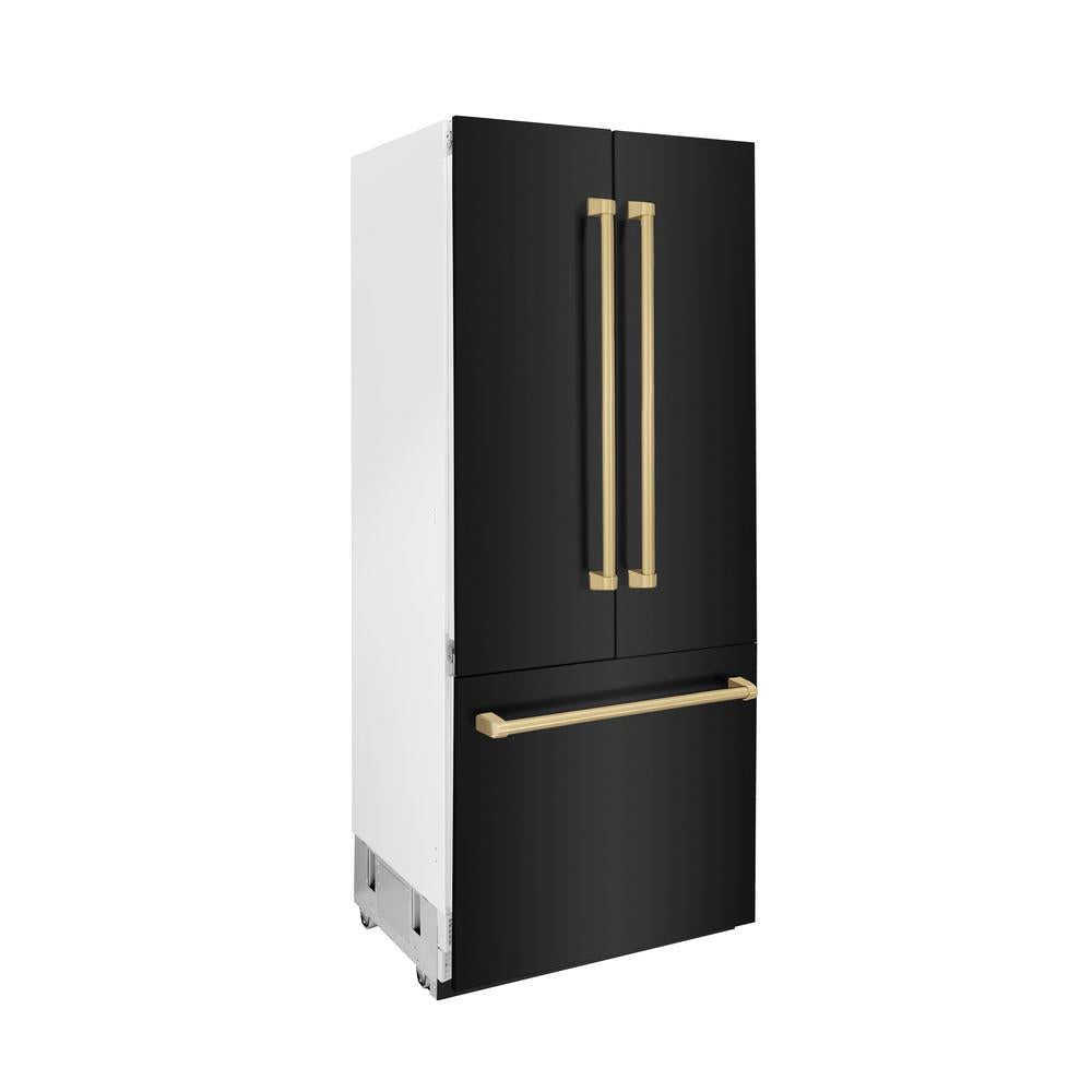 ZLINE Autograph Edition 36 Inch French Door Built-In Bottom Freezer Refrigerator - 19.6 cu ft Capacity, Black Stainless Steel with Champagne Bronze Accents, Water Dispenser & Ice Maker - Perfect for Modern Kitchens, Open Concept Homes & Luxury Appliances Collection