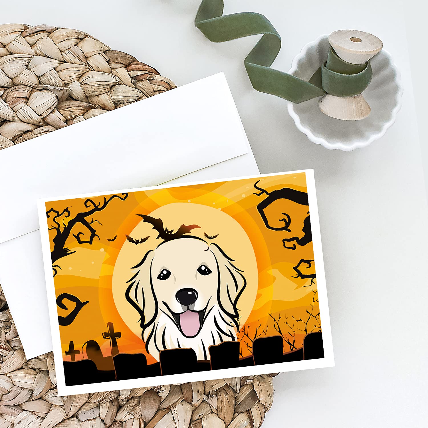 Halloween Golden Retriever Greeting Cards - Pack of 8 Blank A7 Note Cards (5x7 inches) with Envelopes | Whimsical Dog-Themed Stationery for Halloween Parties, Thank You Notes & Holiday Greetings