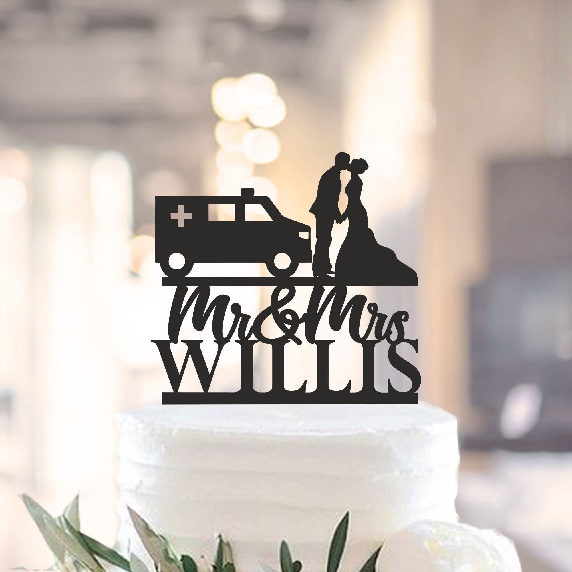 Custom Ambulance Wedding Cake Topper - Personalized Medical Cake Decoration for Doctors, Nurses & First Responders | Perfect for Medical-Themed Weddings, Anniversaries & Retirement Parties