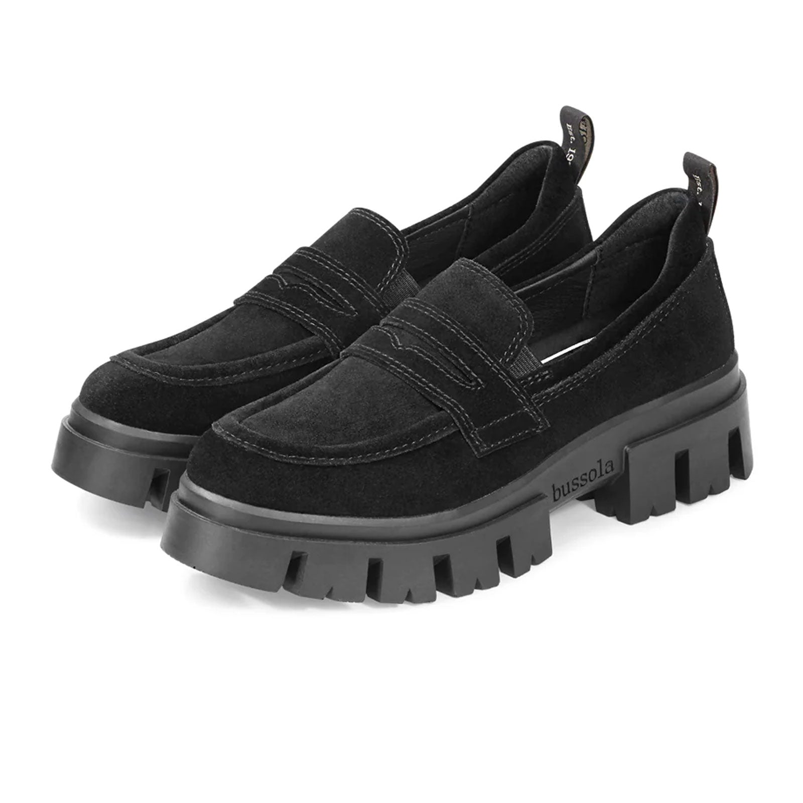 Bussola Caelyn Women's Loafer Shoes - Nero Silk Suede Slip-On Flats for Work, Office & Casual Wear