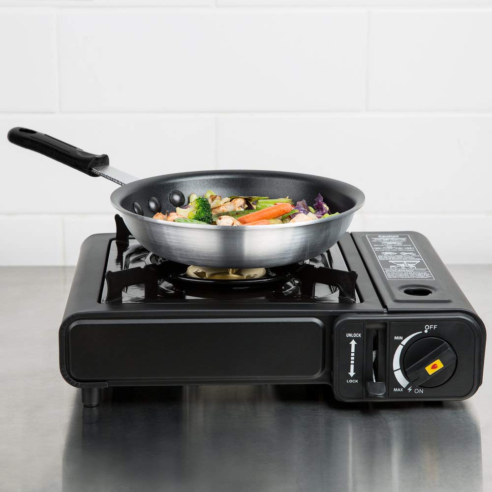 PRO&Family Portable 3-Piece Camping Cooking Set - Single Burner Butane Stove, Non-Stick Frying Pan & Heat-Resistant Pan Grip for Outdoor Picnics, Backpacking & Emergency Preparedness