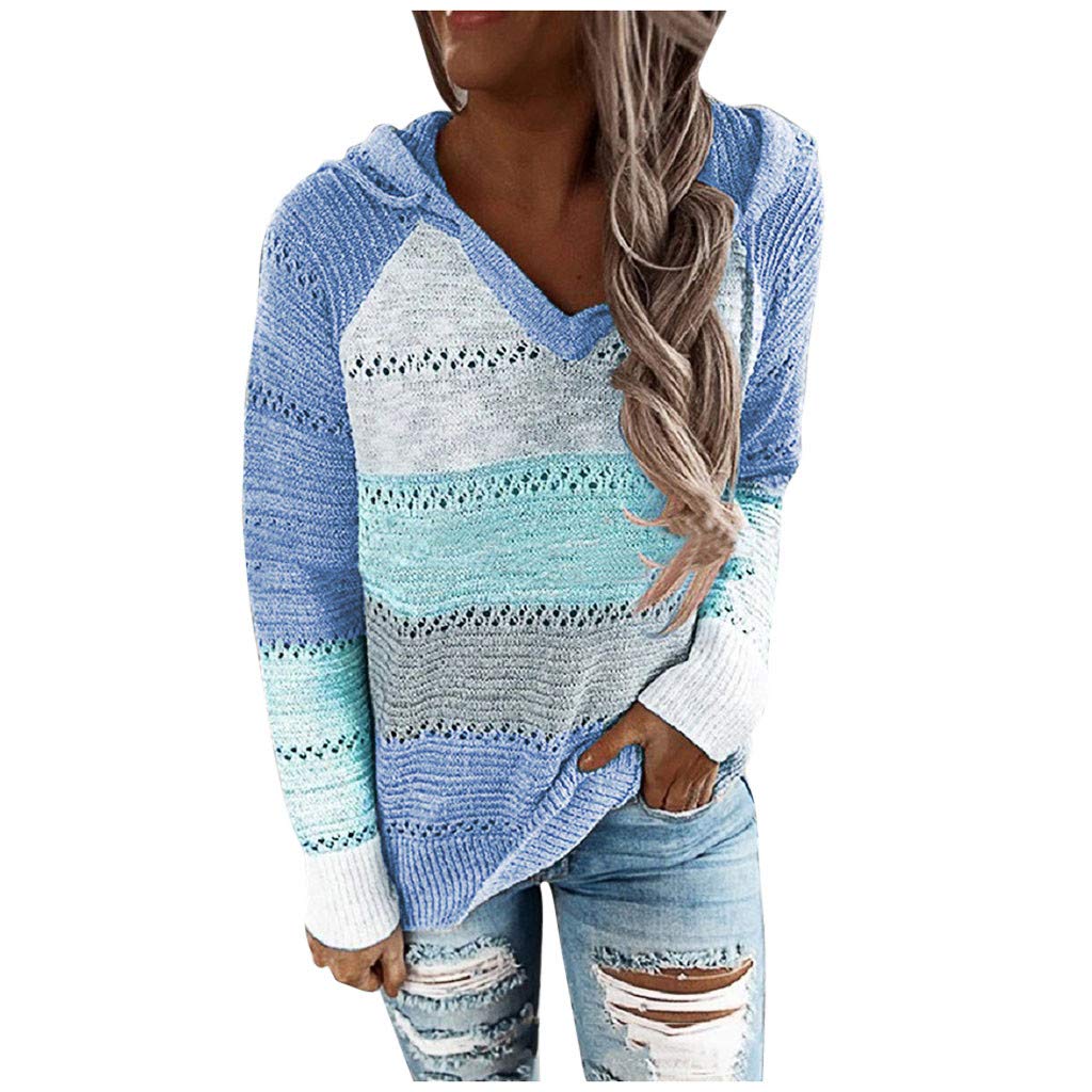 Women's Lightweight Color Block Hooded Sweater - AODONG Pullover Hoodie with Drawstring | Casual Fall Layering, Outdoor Activities & Cozy Loungewear