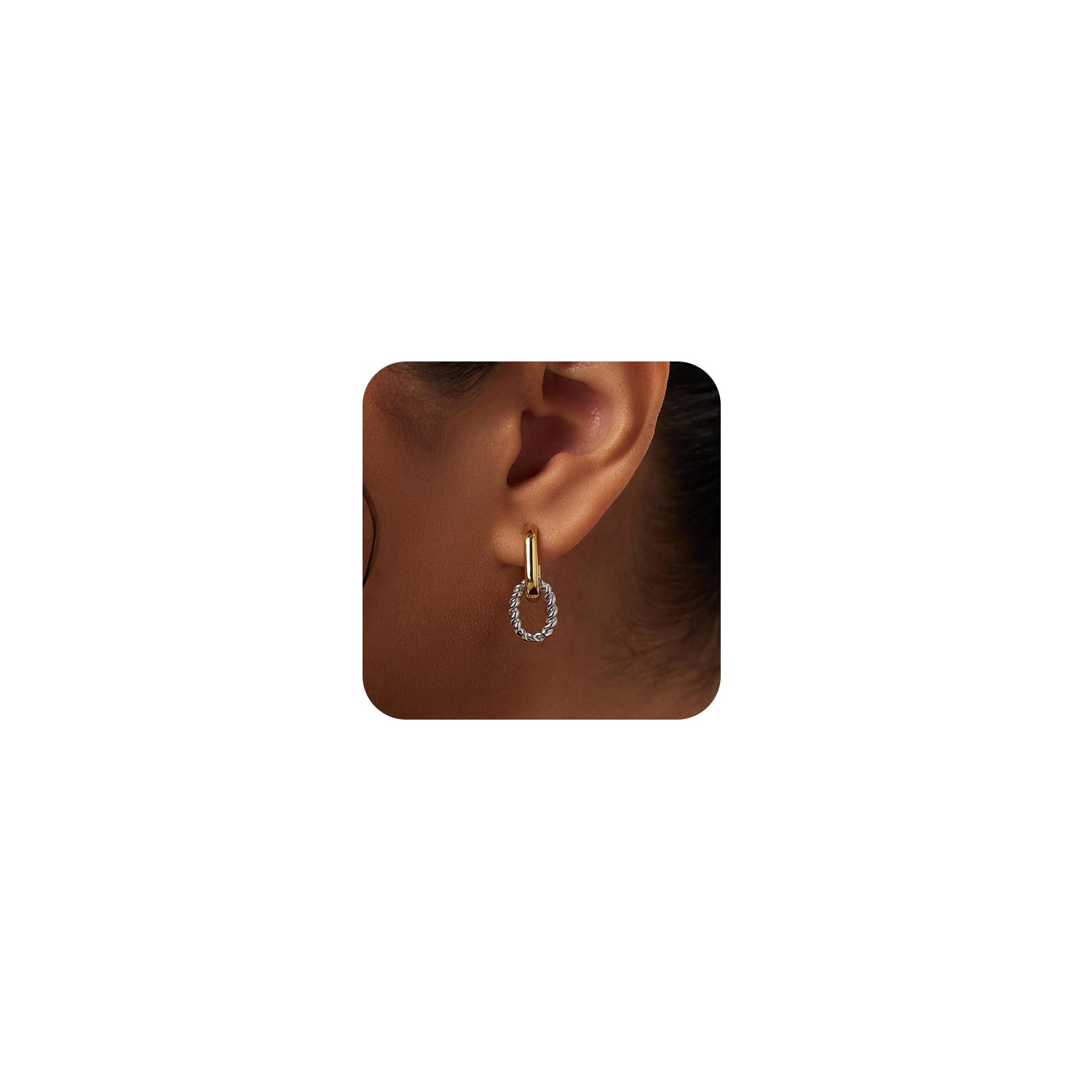 14K Gold & Silver Two-Tone Chunky Double Hoop Earrings for Women - Hypoallergenic Fashion Jewelry Gift Set (Perfect for Parties, Weddings & Everyday Wear)