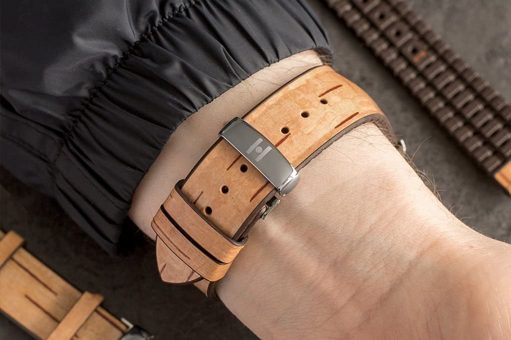Hirsch Birch Vegan Watch Strap - Flexible Refined Birch Wood Watch Band with Premium Natural Rubber Core - Quick Release for Apple Watch & Smartwatches - Eco-Friendly Wooden Watch Accessory for Men & Women - Perfect for Outdoor, Office & Casual Wear