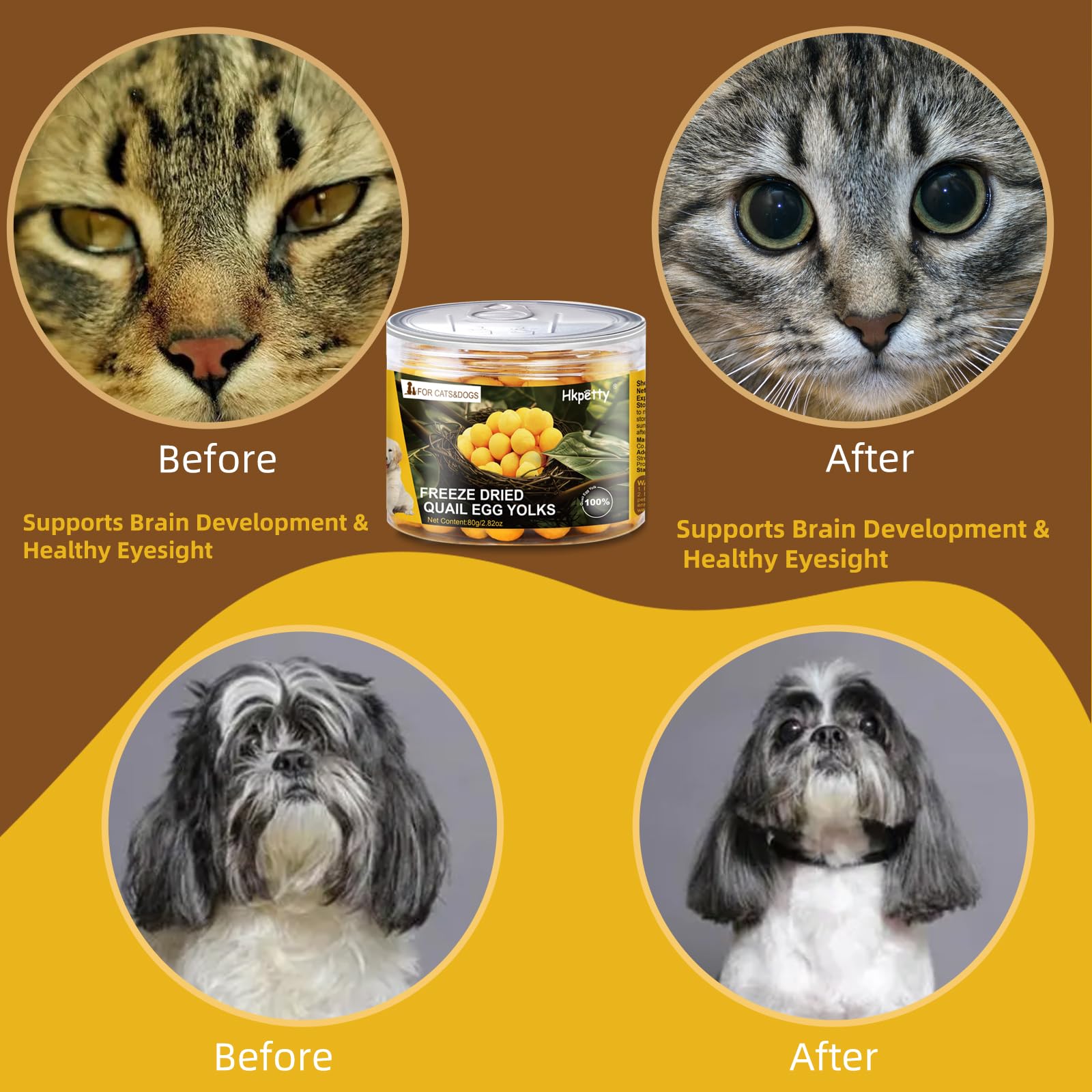 Freeze Dried Quail Egg Yolk Cat & Dog Treats - All Natural, Limited Ingredient Pet Snacks for Training & Rewards | Healthy, Tasty & Wholesome Dog & Cat Food Topper | Perfect for Puppy Training, Senior Pets & Picky Eaters
