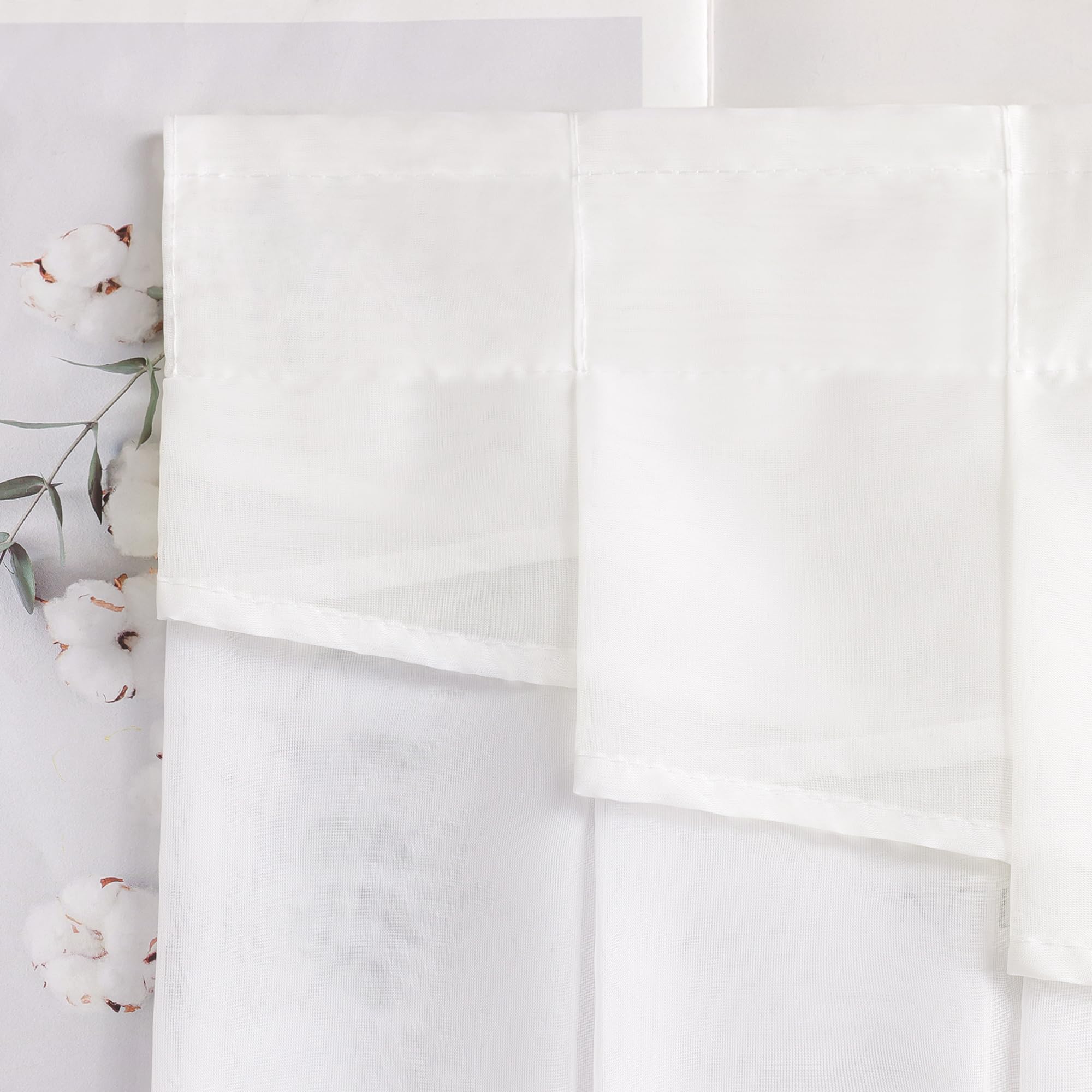 Elegant Beige Window Valance Rod Pocket Sheer Voile Swag Curtain with Pleated Roman Shades - 1 Piece (39x39 Inches) - Perfect for Kitchen, Living Room & Bedroom Decor